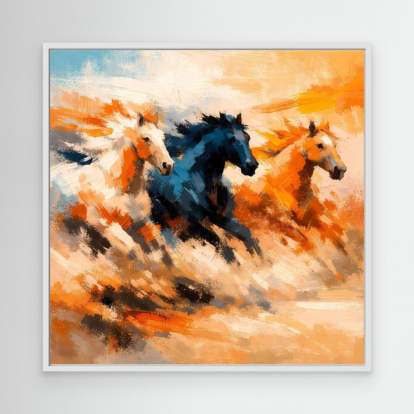 Premium Leinwand Wilde Pferde Galopp | Abstraktes Wandbild Dynamische Ölgemälde Optik