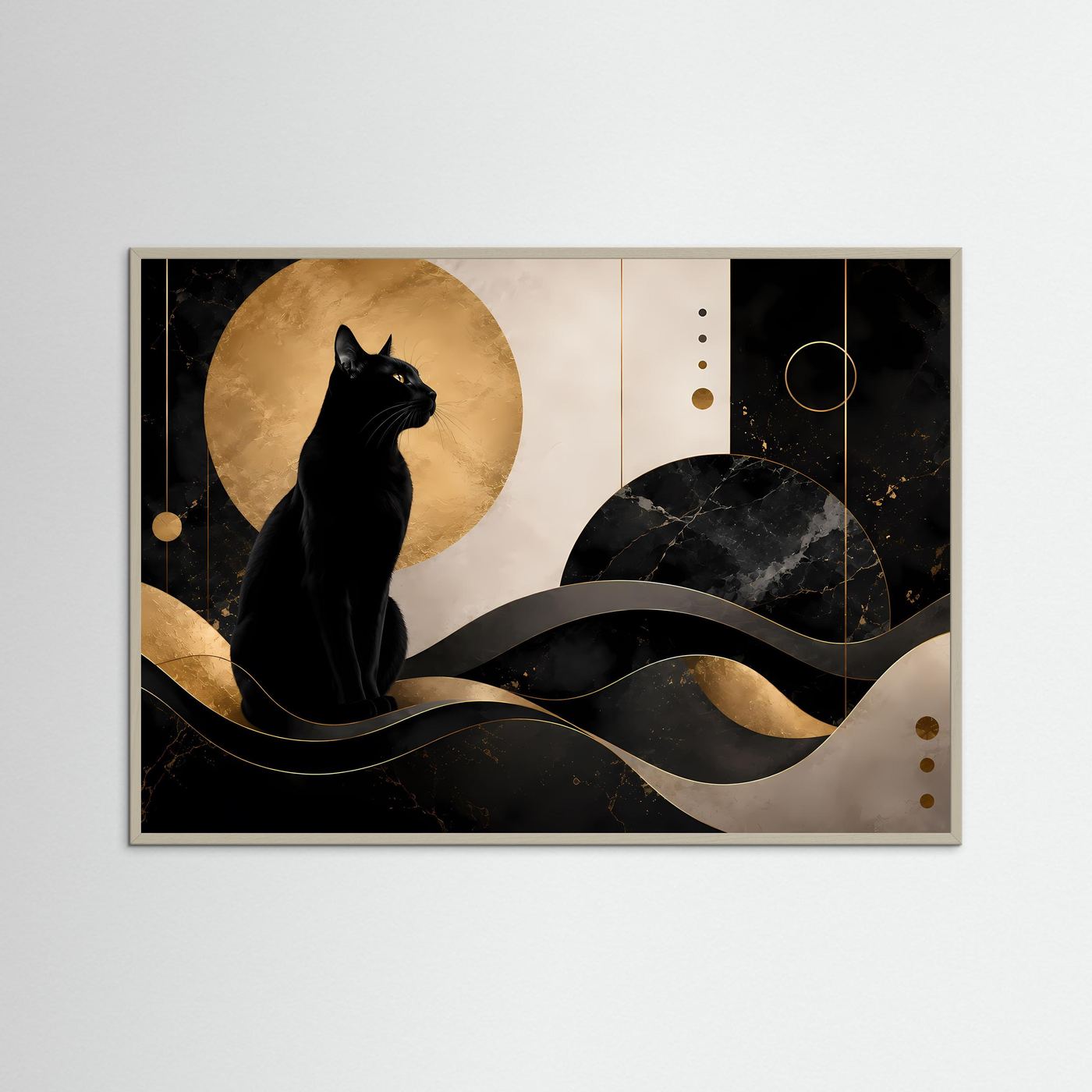 Schwarze Katze in Gold & Schwarz | Elegante abstrakte Katzenkunst