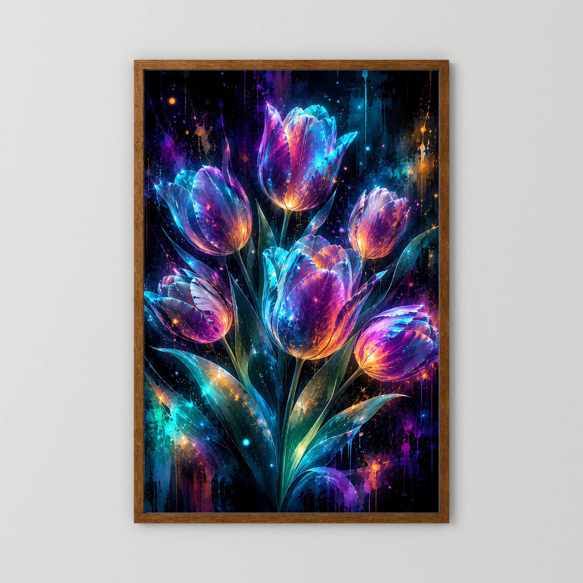 Leuchtende Tulpen in Neonfarben | Magische Blumen Kunst | Poster Hochformat