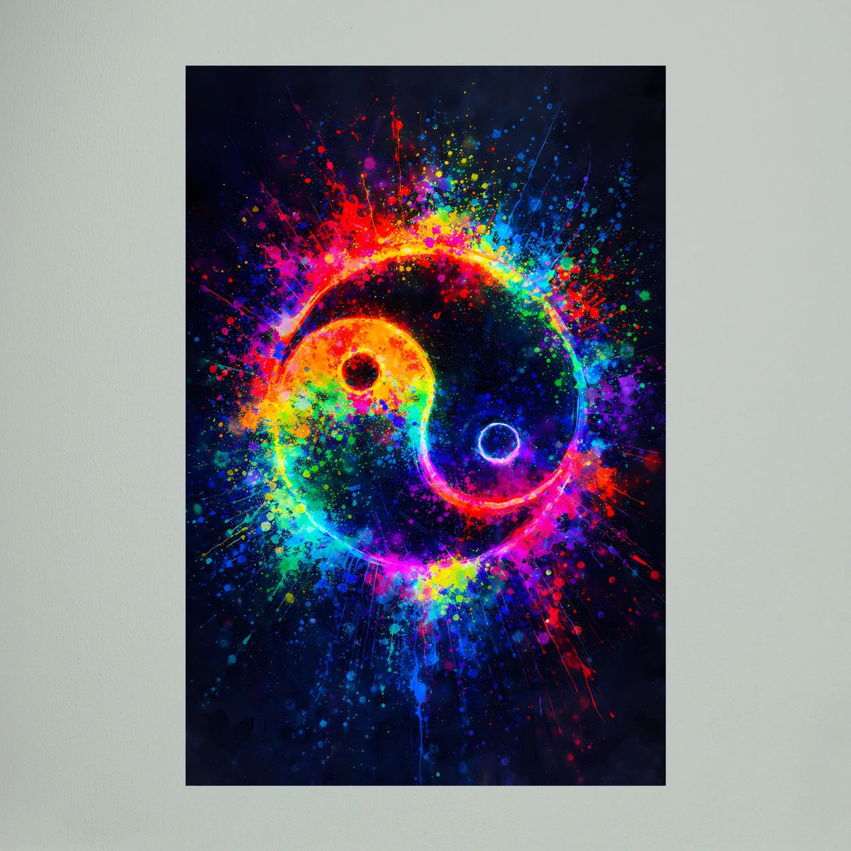 Yin-Yang-Hochformatposter mit leuchtendem Regenbogen-Yin-und-Yang-Symbol