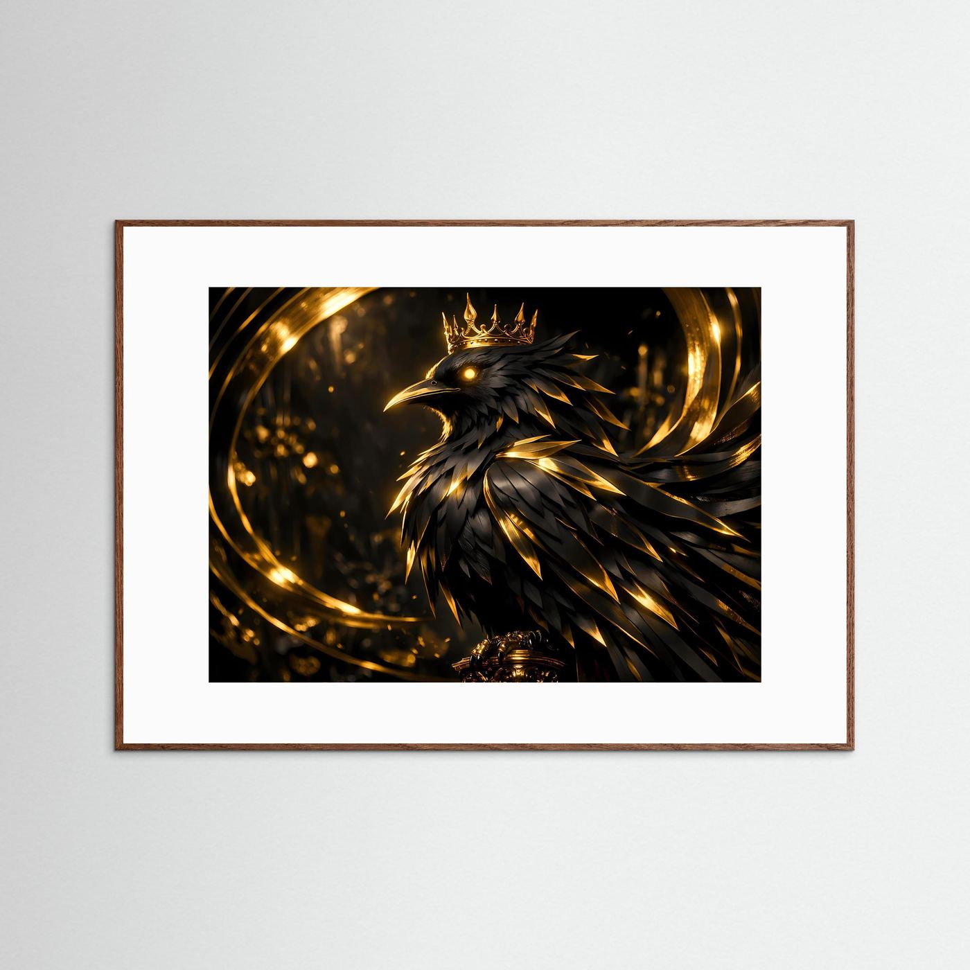 Majestätischer Rabe mit goldener Krone | Edles Fantasy Poster Querformat