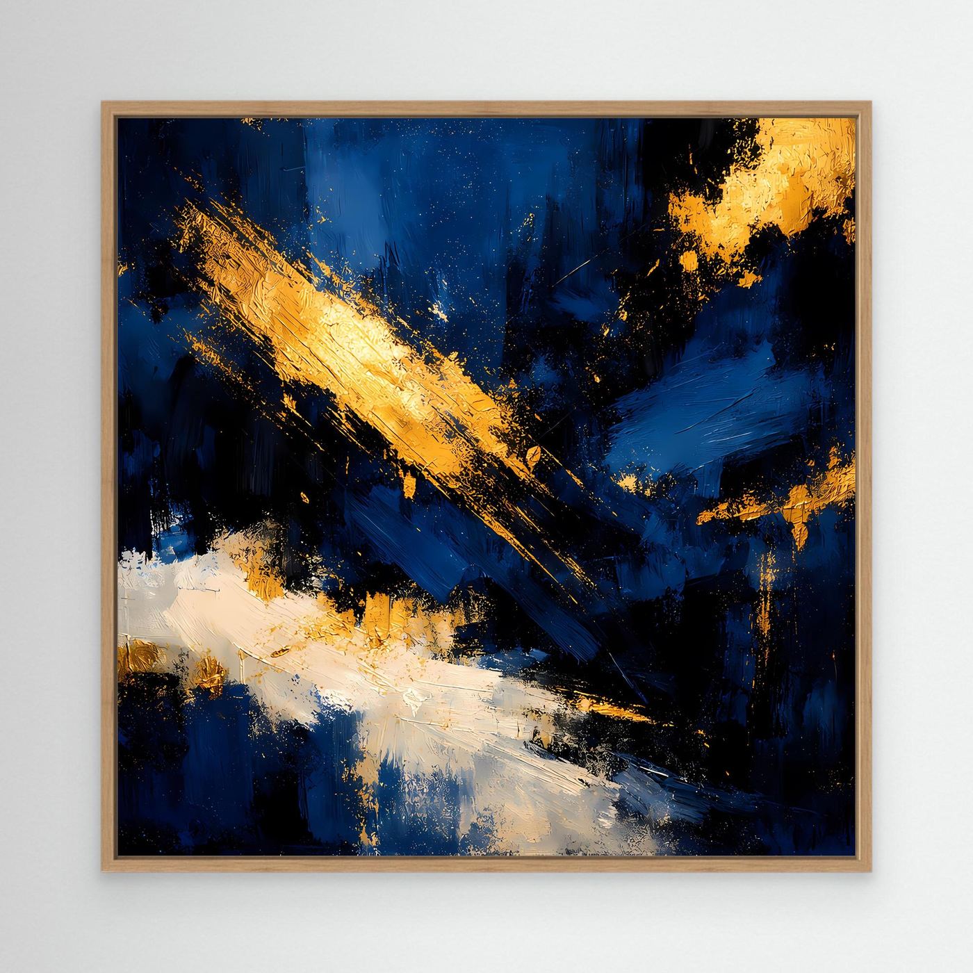 Leinwand Abstraktes Universum in Dunkelblau und Gold | Modernes Expressionistisches Wandbild