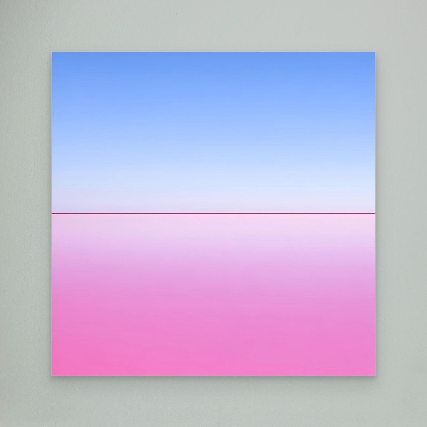 Leinwandbild mit abstraktem Horizont, Blau- und Rosatöne, ohne sichtbaren Rahmen