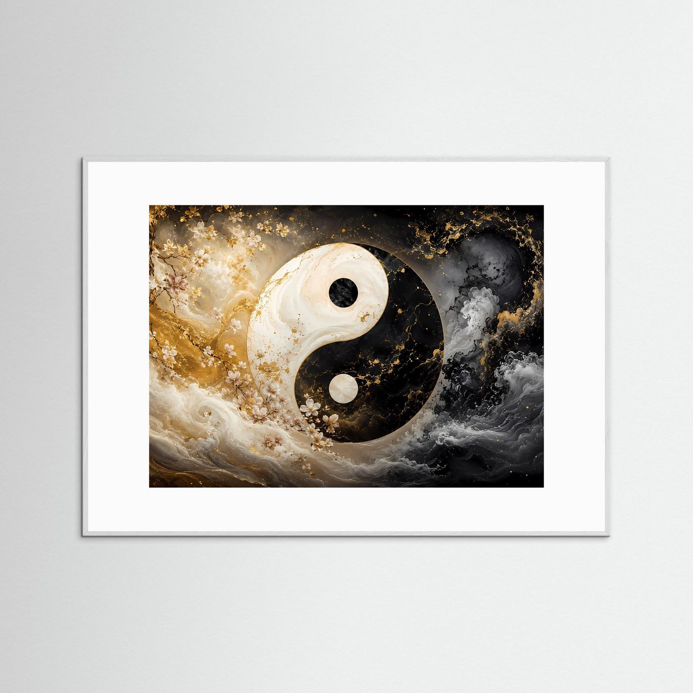 Yin Yang Poster Gold Schwarz | Spirituelle Wandkunst | Abstrakte Zen Kunst | Elegantes Feng Shui Wandbild