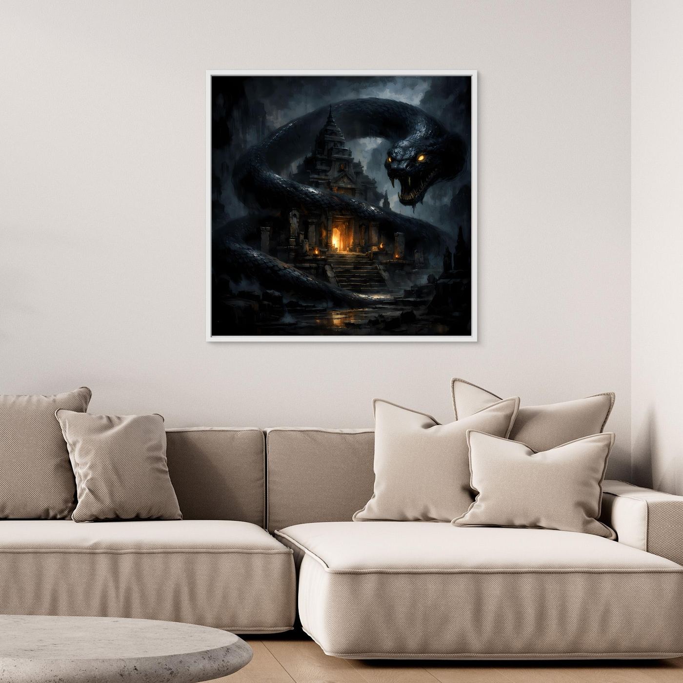 Leinwand Wächter des Tempels | Mystische Riesenschlange Fantasy Wandbild