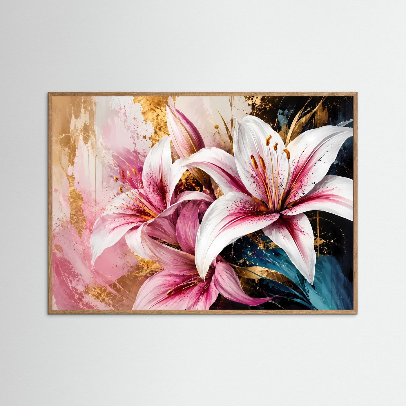Prächtige Lilien im edlen Farbspiel | Modernes Blumen- & Kunst-Poster Querformat