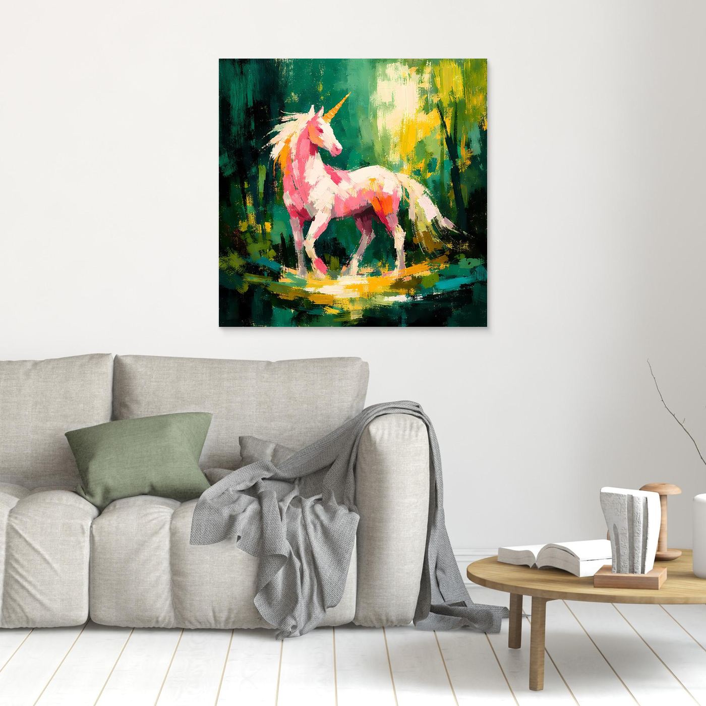 Leinwand Anmutiges Einhorn im Zauberwald | Abstraktes Fantasy & Natur Wandbild
