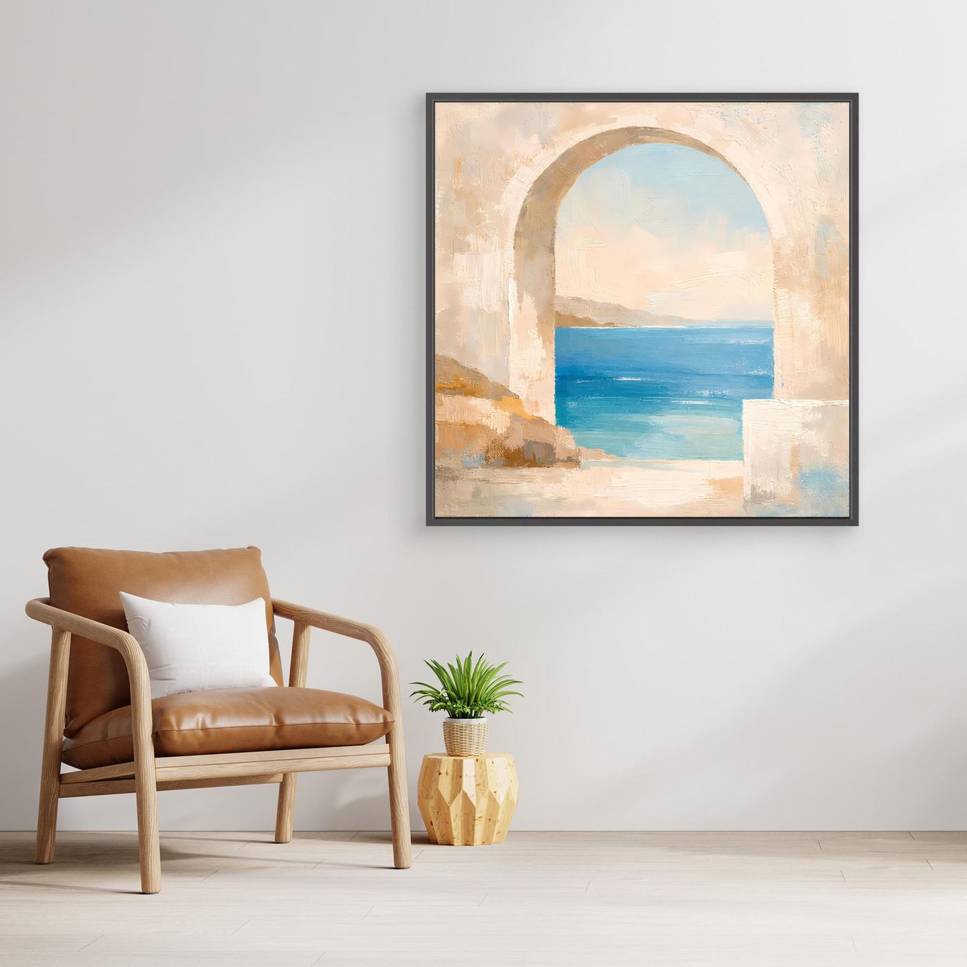 Leinwand Mediterraner Torbogen mit Meerblick | Abstraktes Ozean Wandbild