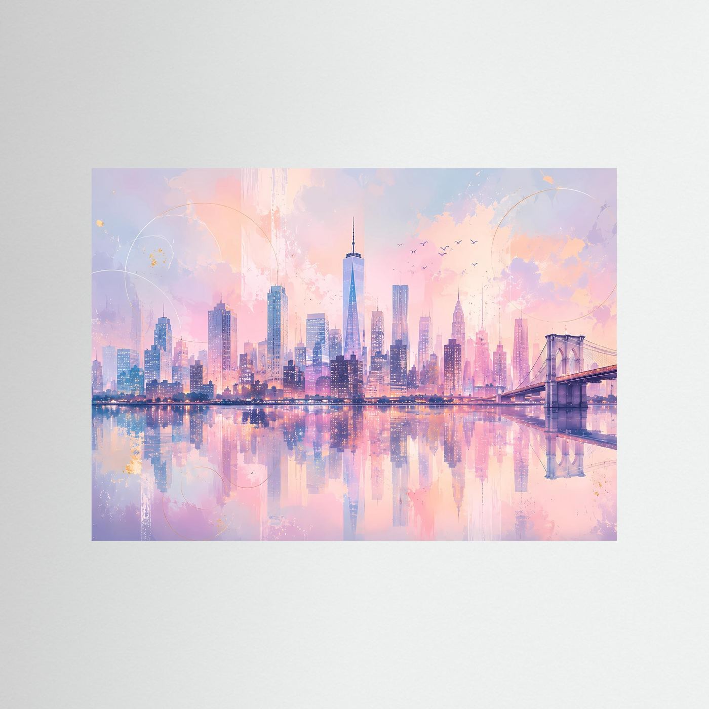 New York Skyline Poster | Pastell Stadt Panorama | Moderne City Wandkunst | Abstraktes Manhattan Wandbild