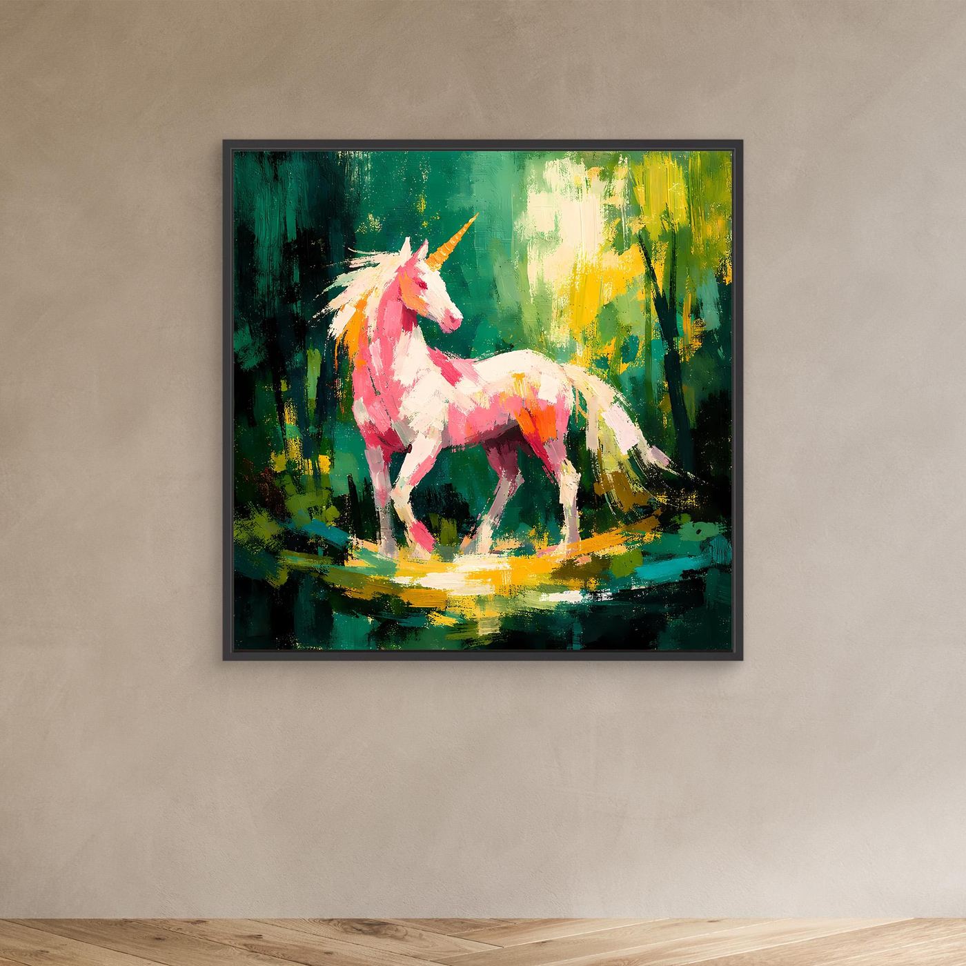 Leinwand Anmutiges Einhorn im Zauberwald | Abstraktes Fantasy & Natur Wandbild