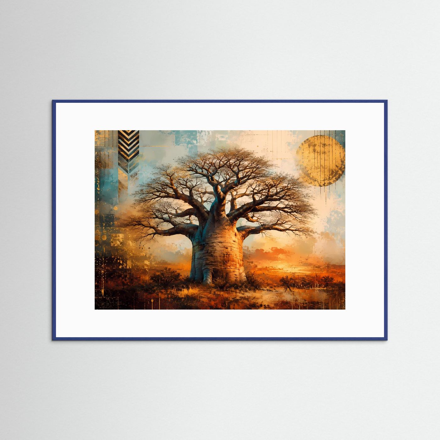 Majestätischer Baobab-Baum im Sonnenuntergang | Modernes Wandbild mit Natur-Motiv & Gold-Akzenten