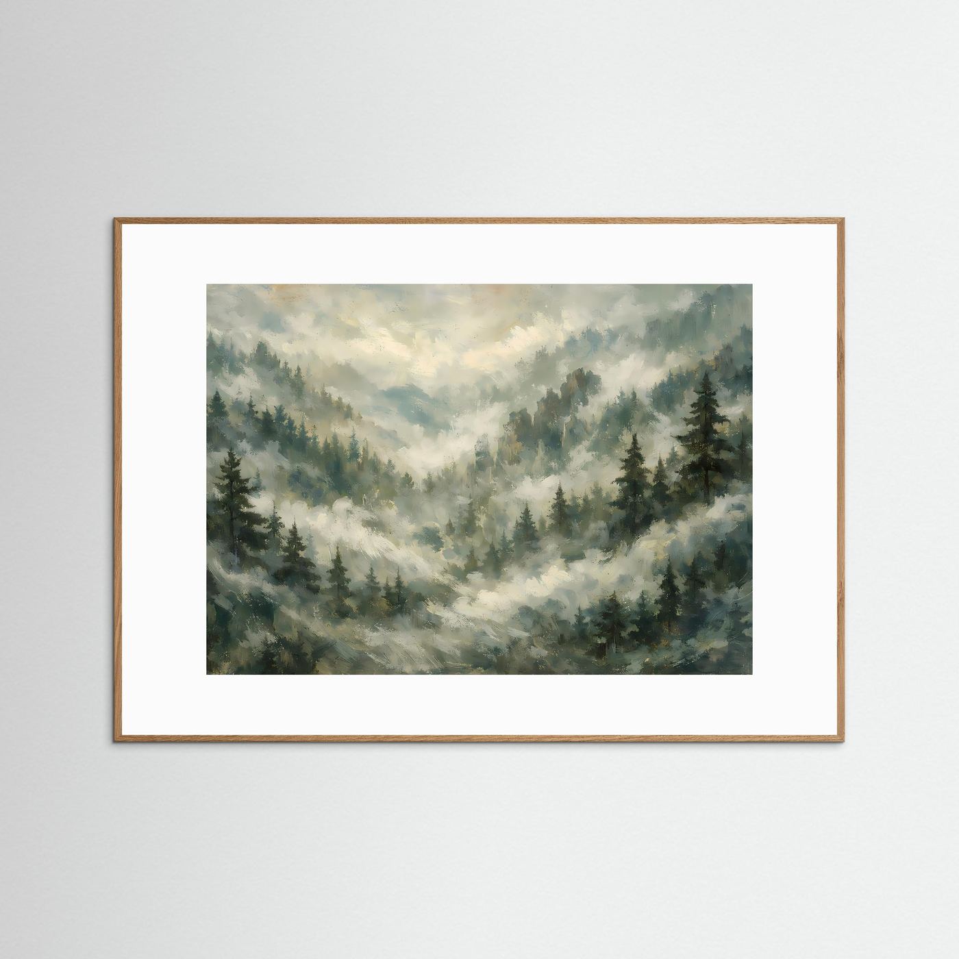Neblige Bergidylle im Tannenwald | Panorama Natur & Landschaft Poster Querformat