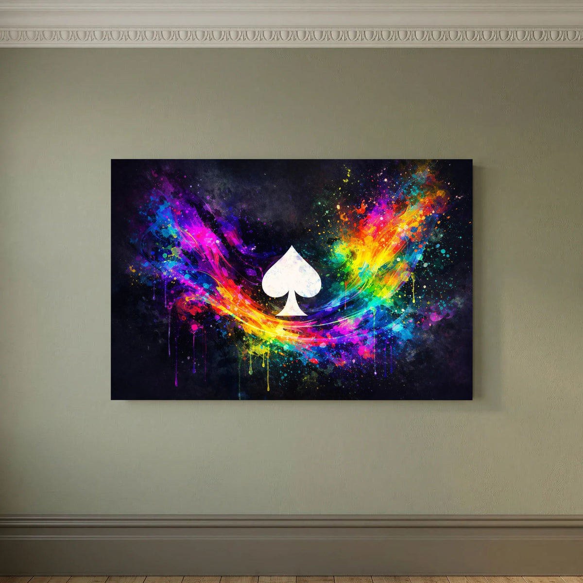 Poster mit Pik-Symbol und Neon-Farbexplosion