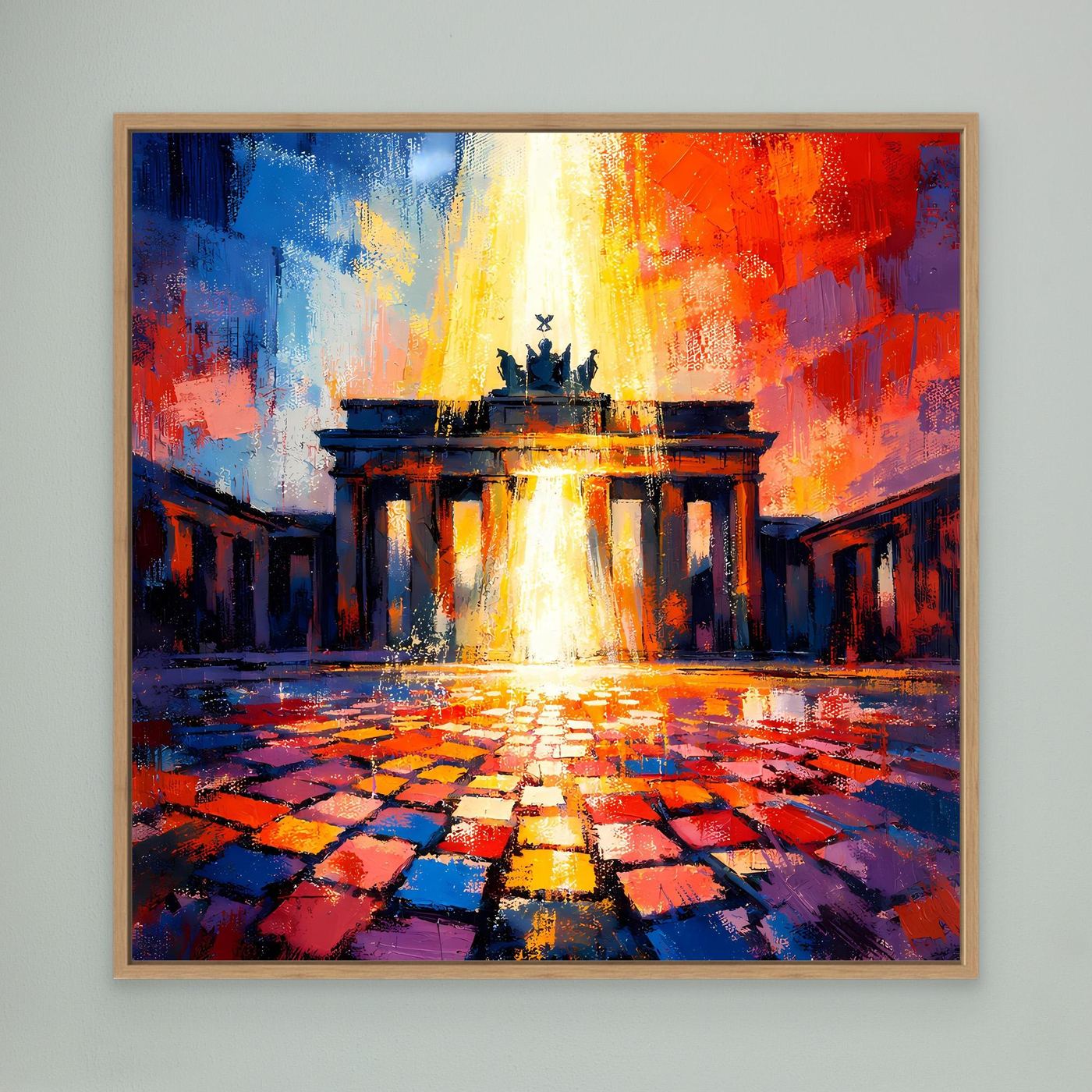 Abstraktes Leinwandbild Brandenburger Tor im Lichtermeer, mehrfarbig, Holzrahmen