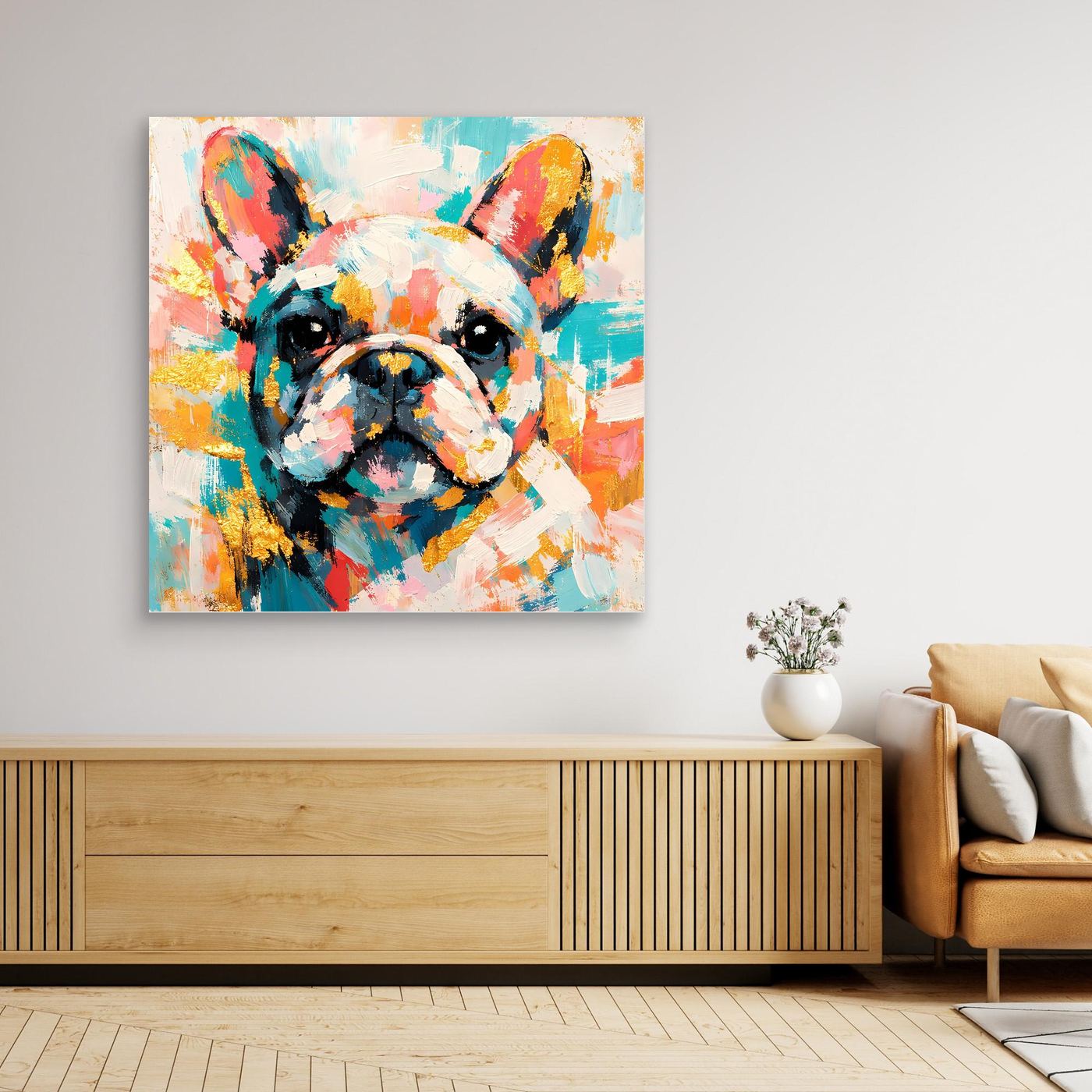 Leinwandbild Französische Bulldogge, abstraktes Farbporträt