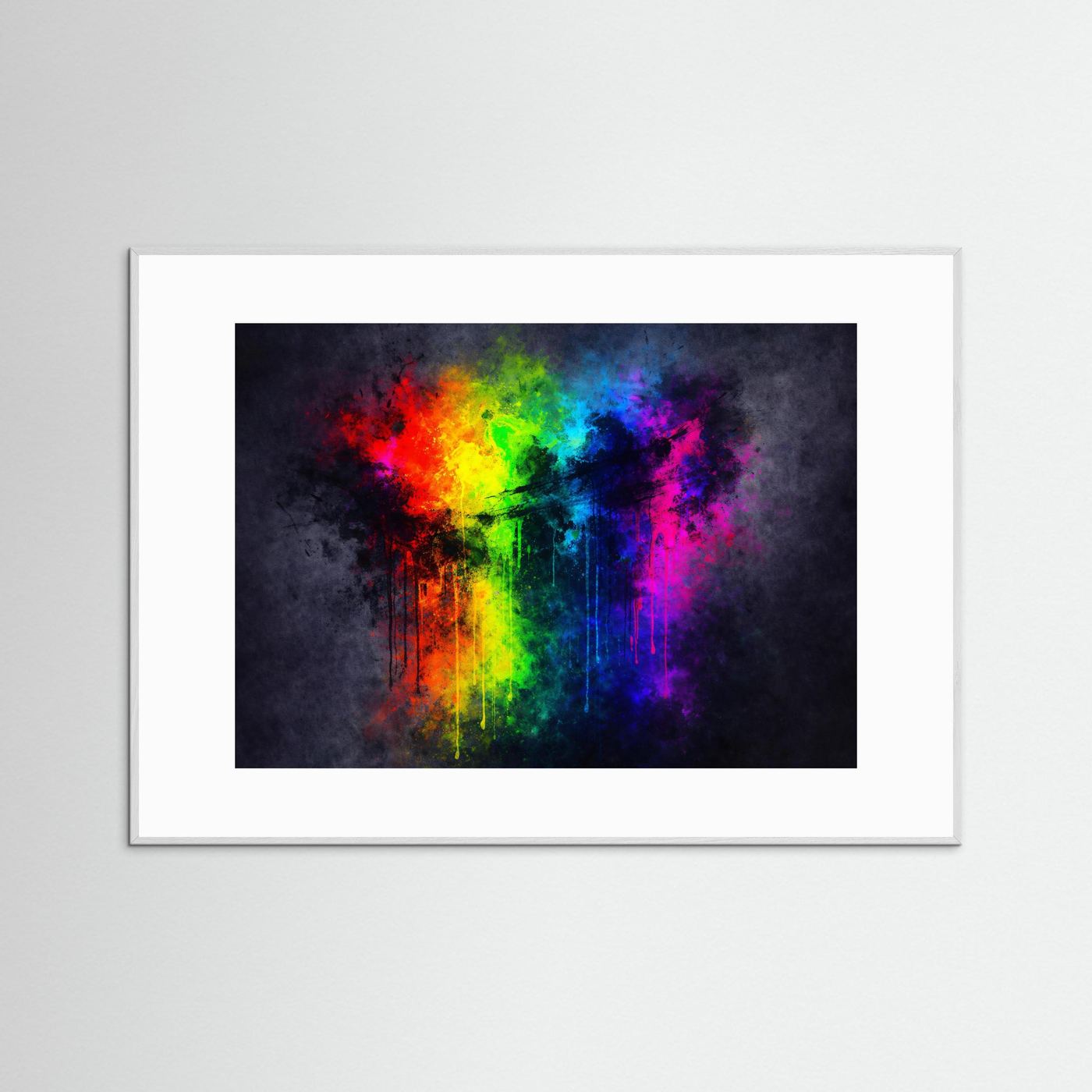 Regenbogen Farbtropfen Expressionismus | Modernes Abstraktes Kunst Poster Querformat