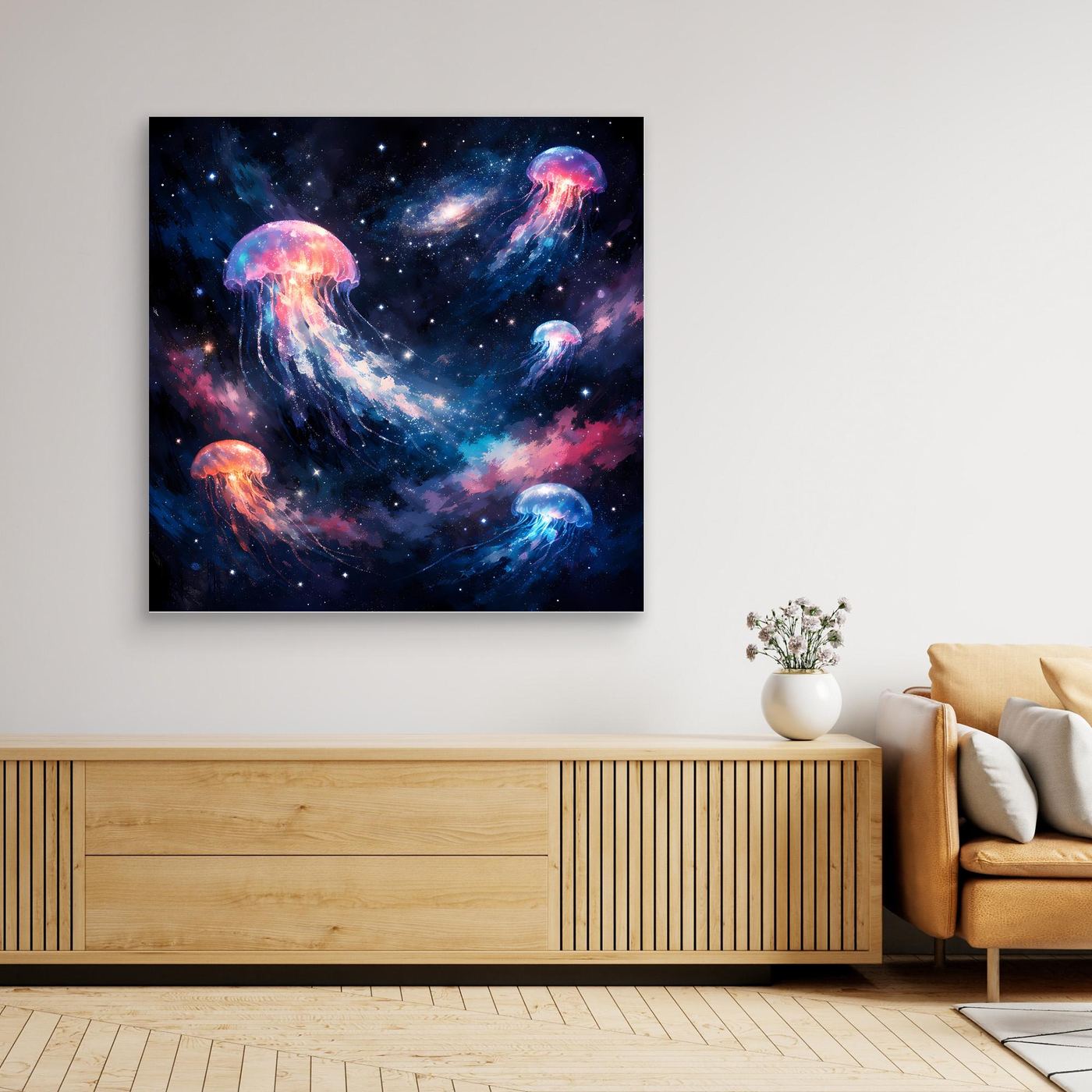 Leinwand Leuchtende Qualle im Tiefsee-Leuchten | Abstraktes Maritimes Wandbild