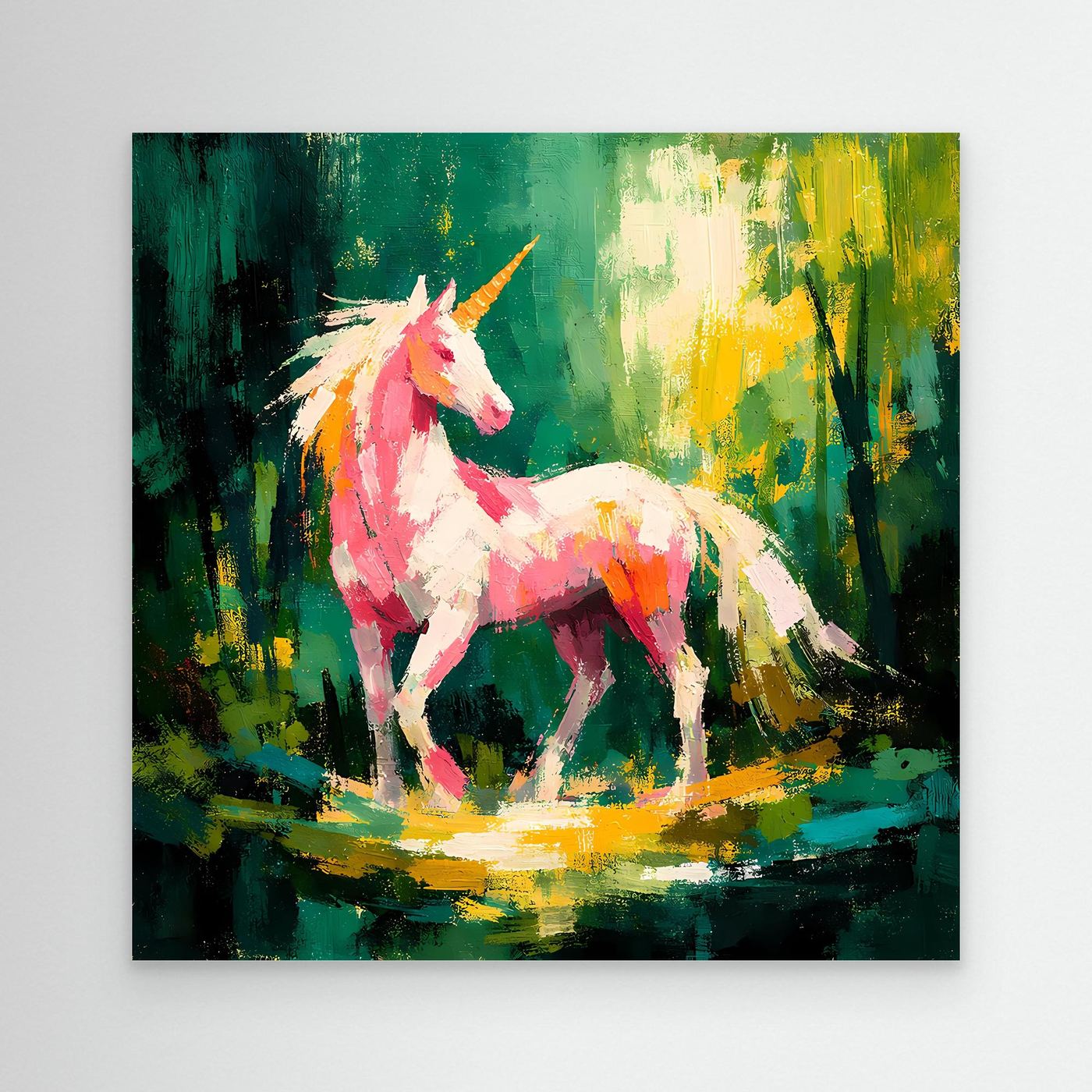 Leinwand Anmutiges Einhorn im Zauberwald | Abstraktes Fantasy & Natur Wandbild