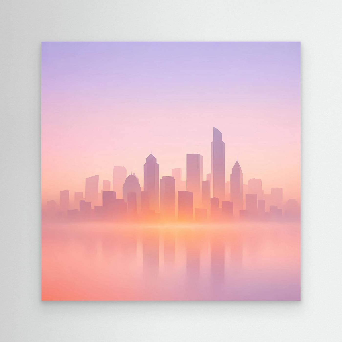 Leinwand-Wandbild mit minimalistischer Skyline im Pastellrosa, ohne Rahmen