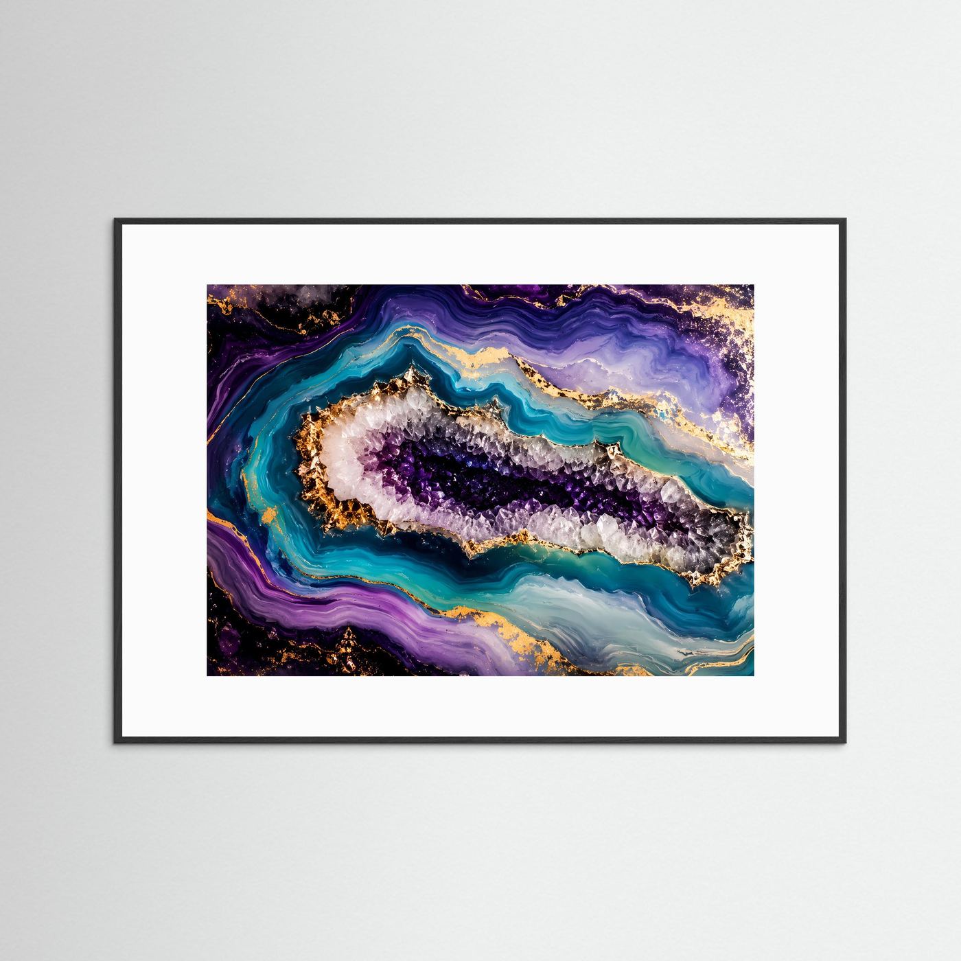 Amethyst Geode Poster | Abstrakte Kristall Wandkunst mit Gold | Luxuriöse Edelstein Kunst | Modernes Geoden Wandbild