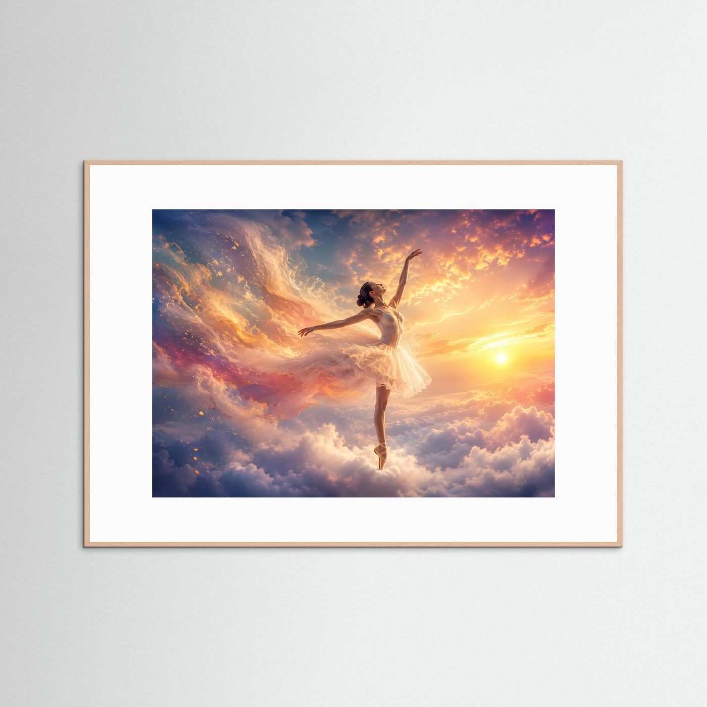 Ballerina über den Wolken im Sonnenlicht | Elegante Tanzkunst in Gold & Pastell