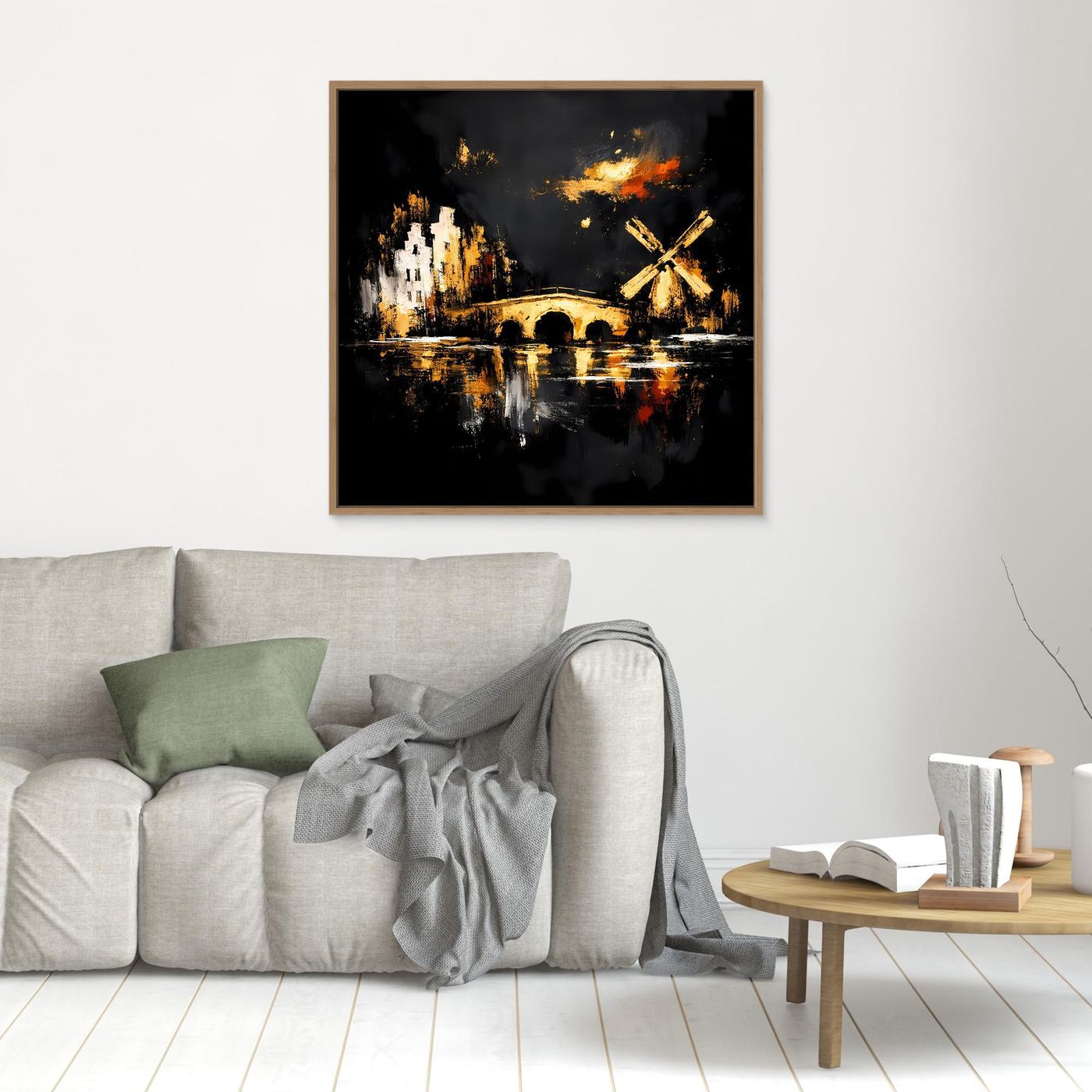 Leinwand Goldene Windmühle in Amsterdam | Abstraktes Holland Wandbild Modern