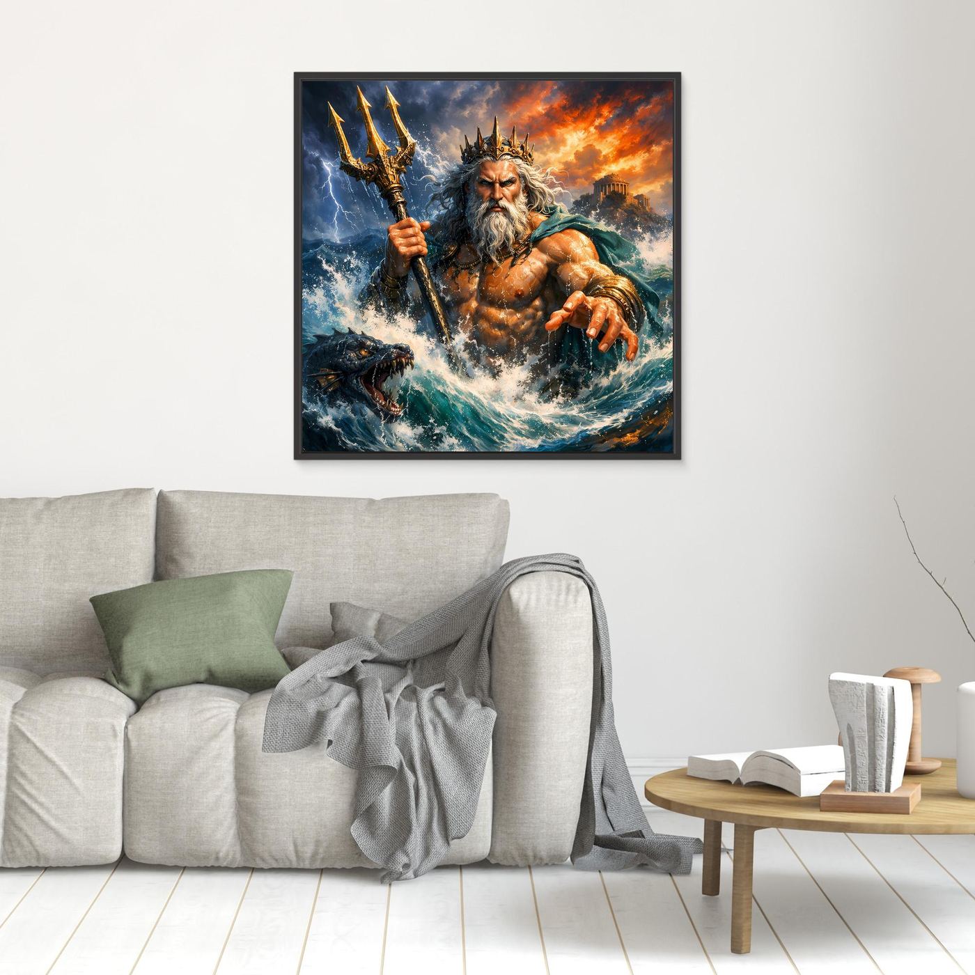 Leinwand Monumentaler Poseidon im Wellenrausch | Mythisches Meeresgott Wandbild