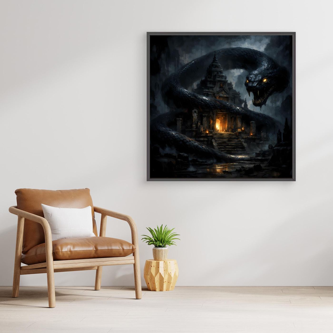 Leinwand Wächter des Tempels | Mystische Riesenschlange Fantasy Wandbild