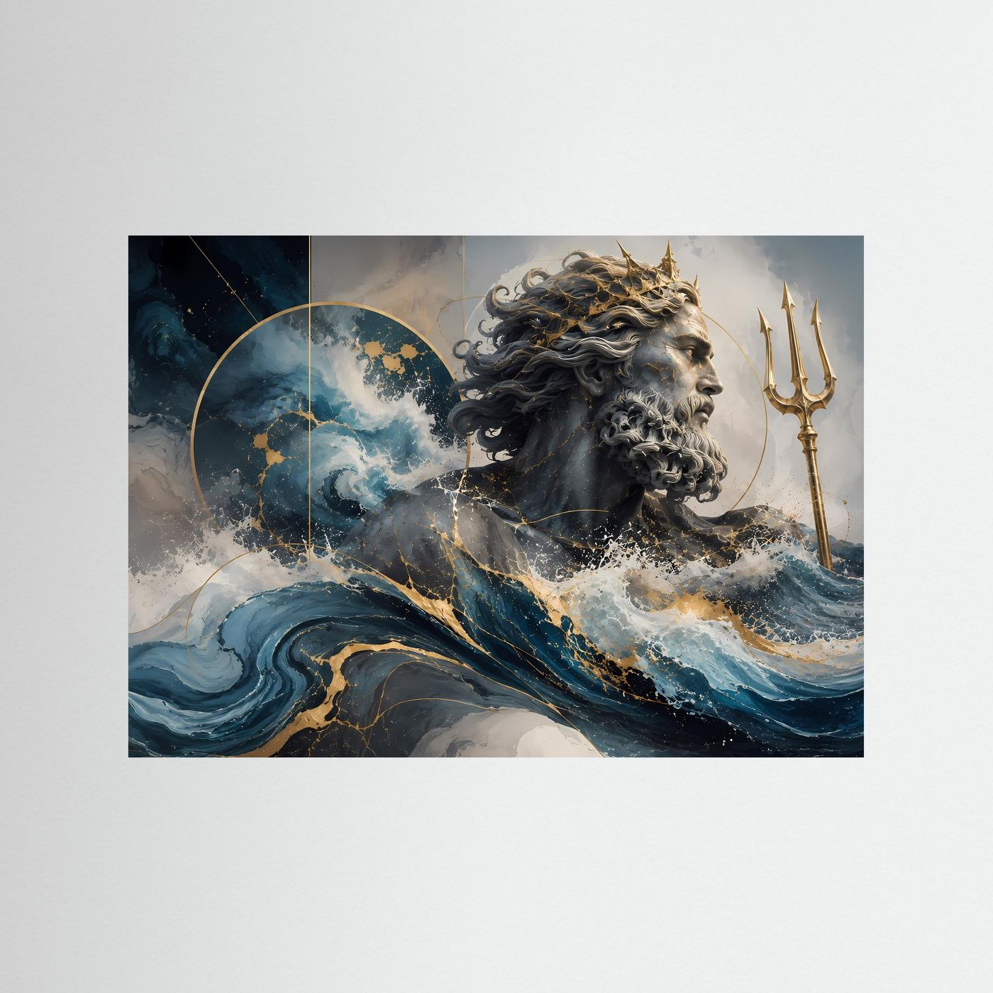 Poseidon – Gott des Meeres | Abstrakte Mythologie in Blau, Gold & Marmor