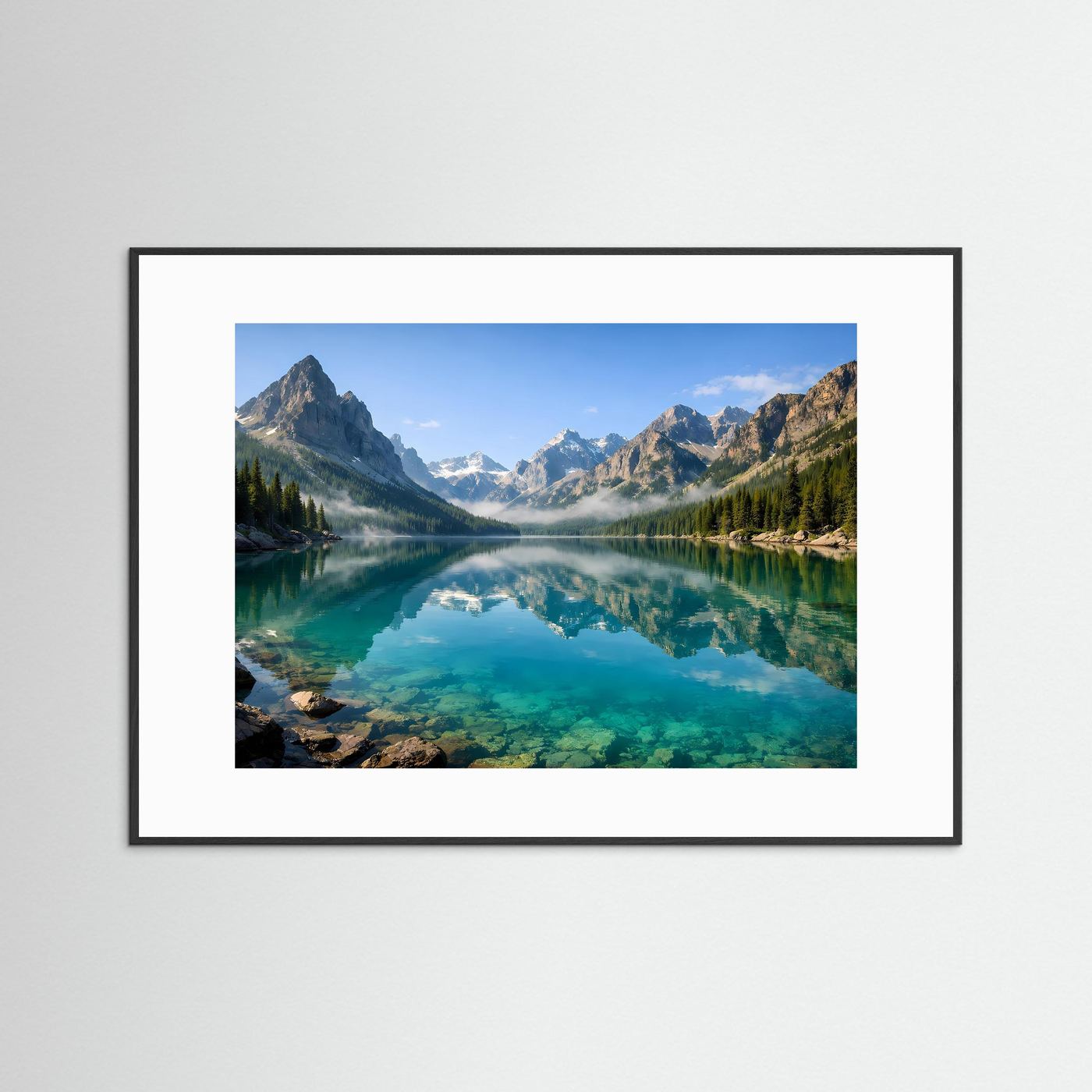 Kristallklarer Bergsee im Panorama | Wandbild Natur & Alpen Querformat