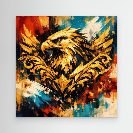 Leinwandbild mit goldenem Adler im Barock-Stil, abstraktes Farbspritzmotiv, ohne Rahmen