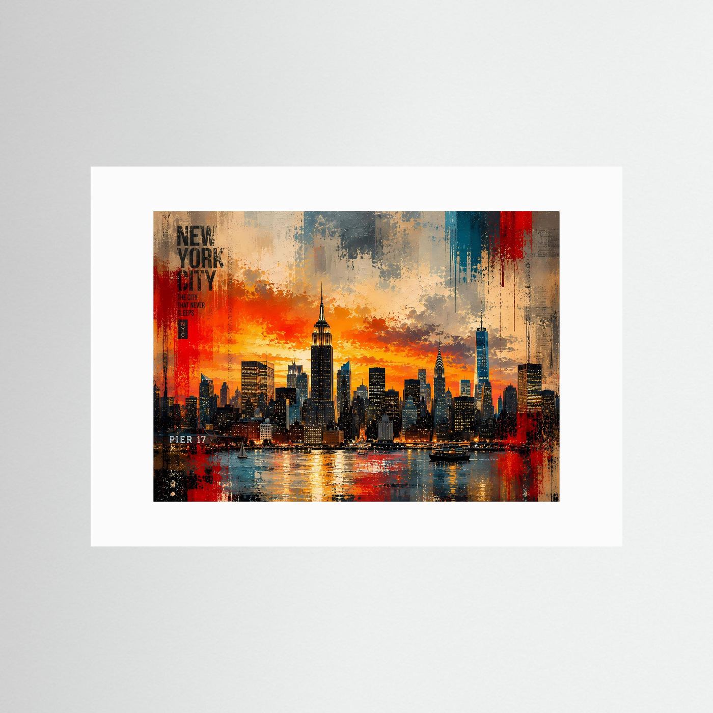 New York City Skyline bei Sonnenuntergang | Urban Art & Skyline Poster Querformat