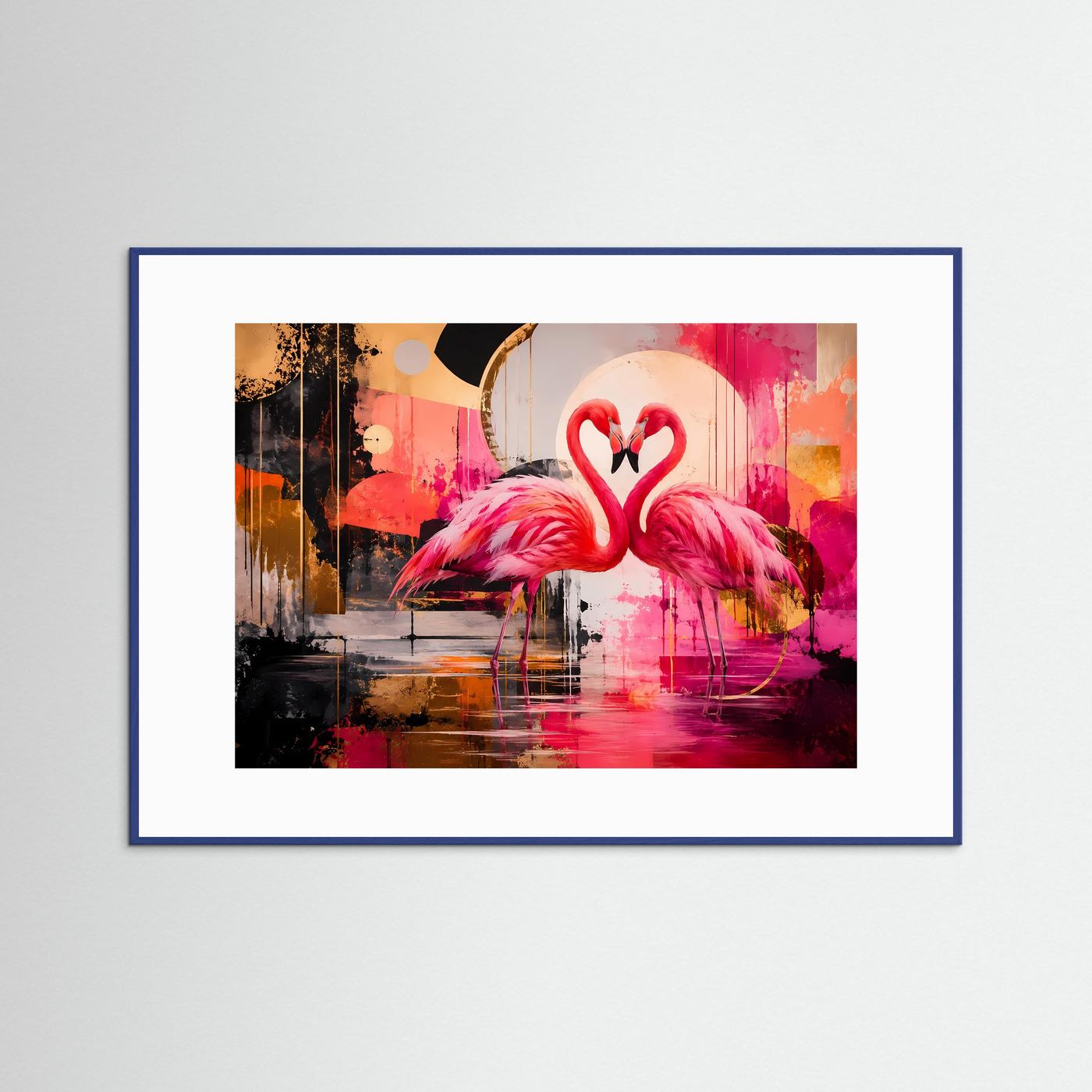 Flamingo-Liebe in Pink & Gold | Modernes Wandbild & Kunstdruck Querformat