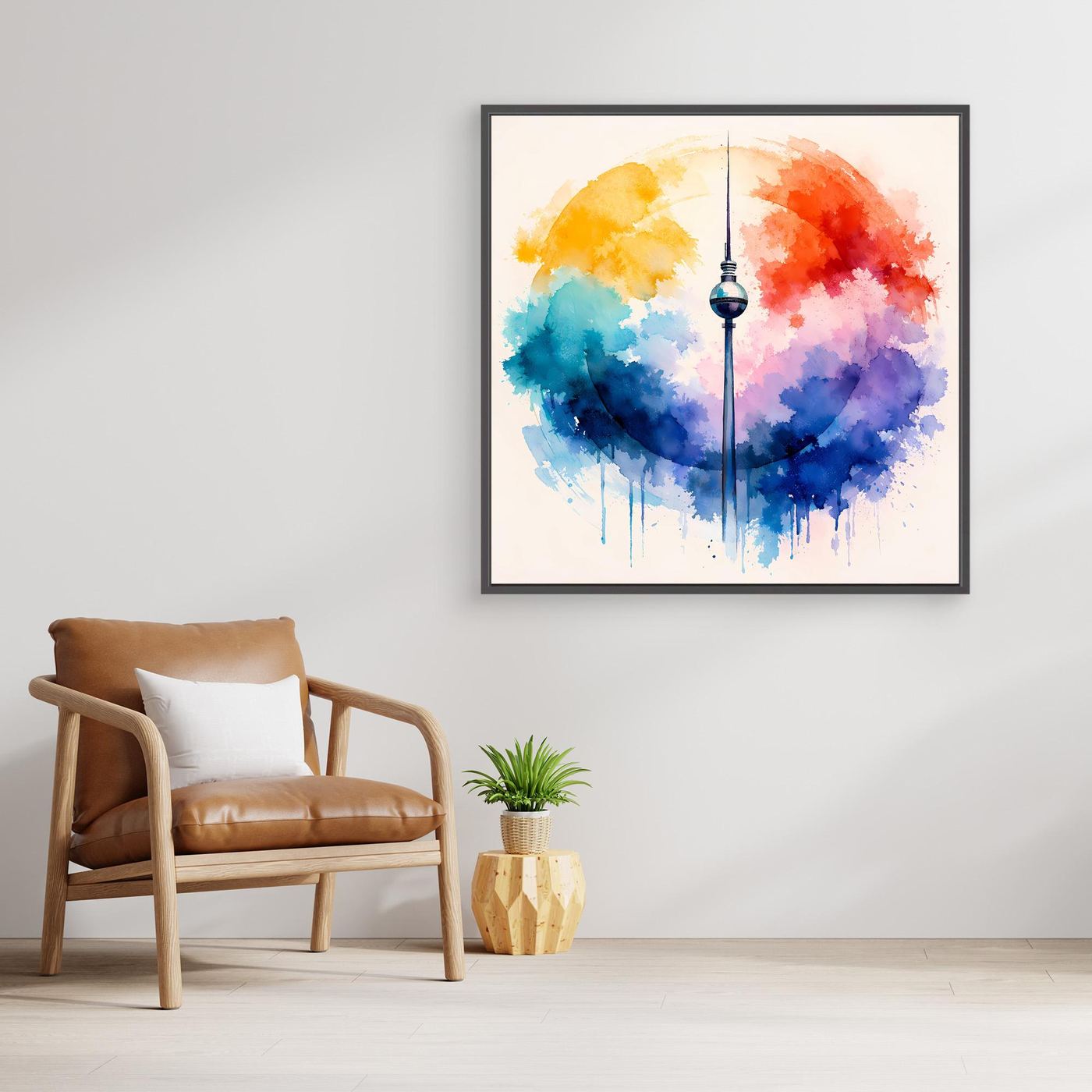 Leinwand Berliner Fernsehturm | Abstraktes Aquarell‑Wolken Wandbild