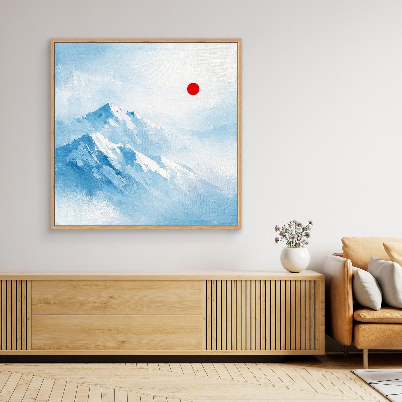 Leinwand Abstraktes Zugspitze Berg Wandbild | Alpin Minimalistisch Blau Weiß