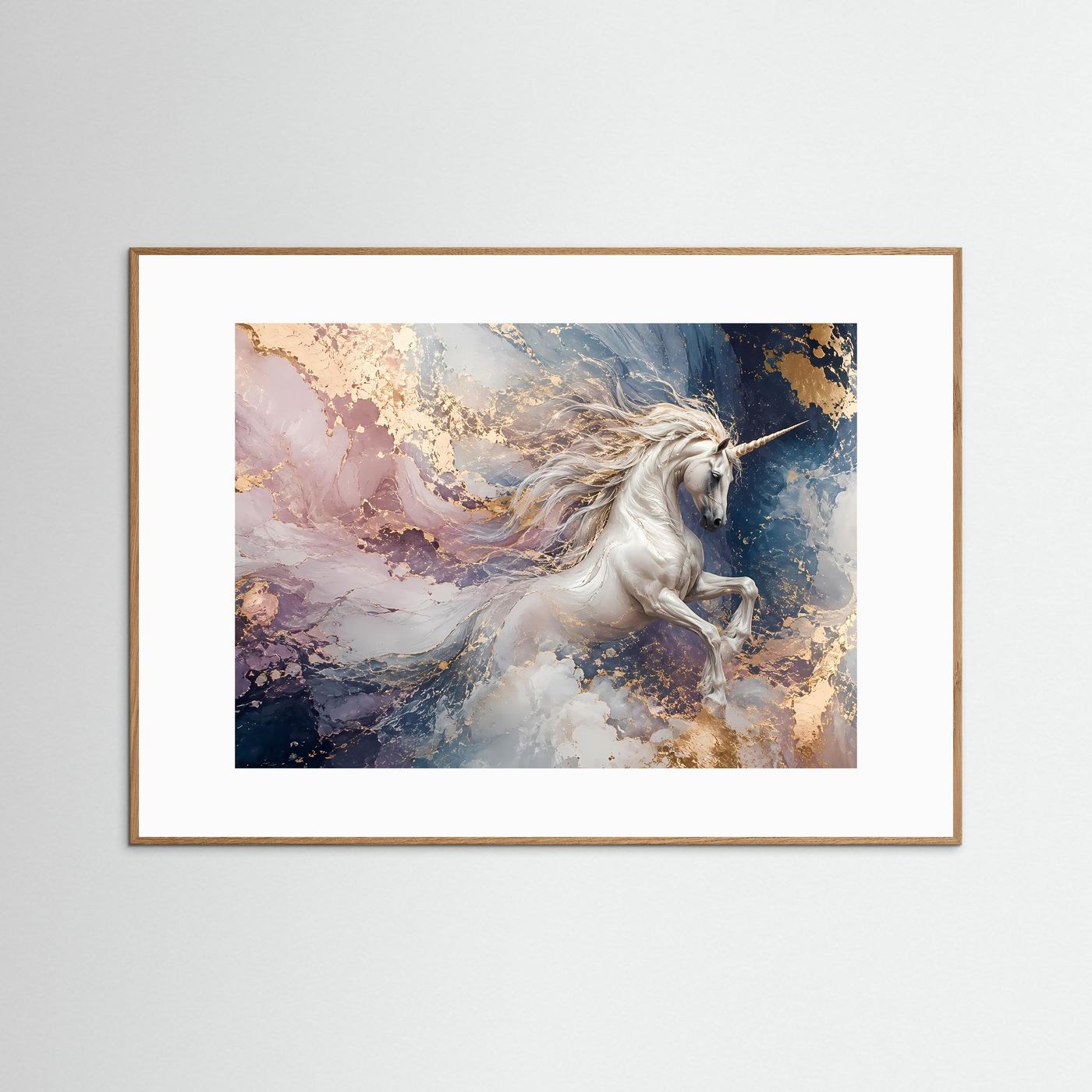 Weißes Einhorn in Gold & Pastell | Elegante Fantasy Kunst