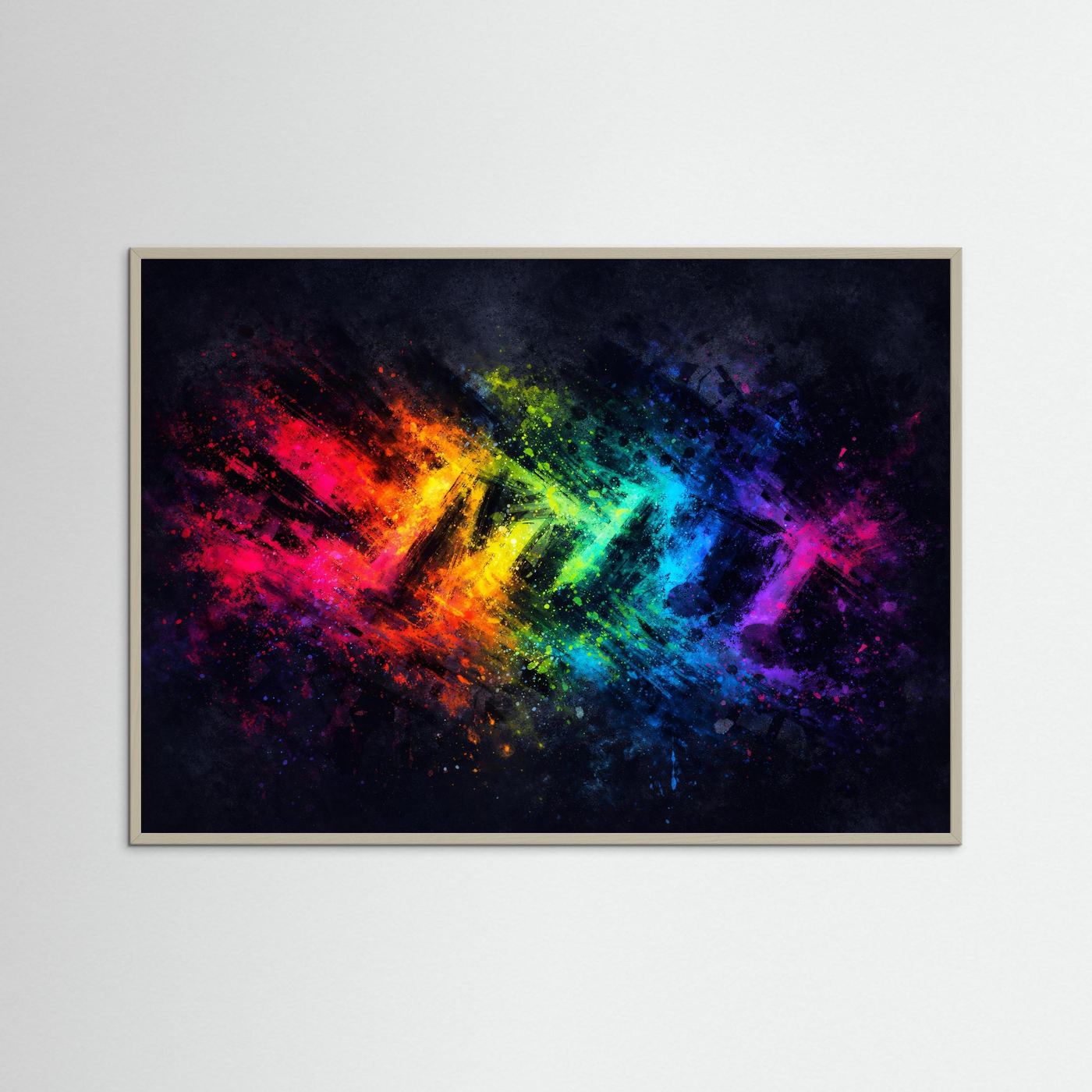 Explosive Regenbogen Kunst | Bunkts Abstraktes Wandbild & Kunst Poster Querformat