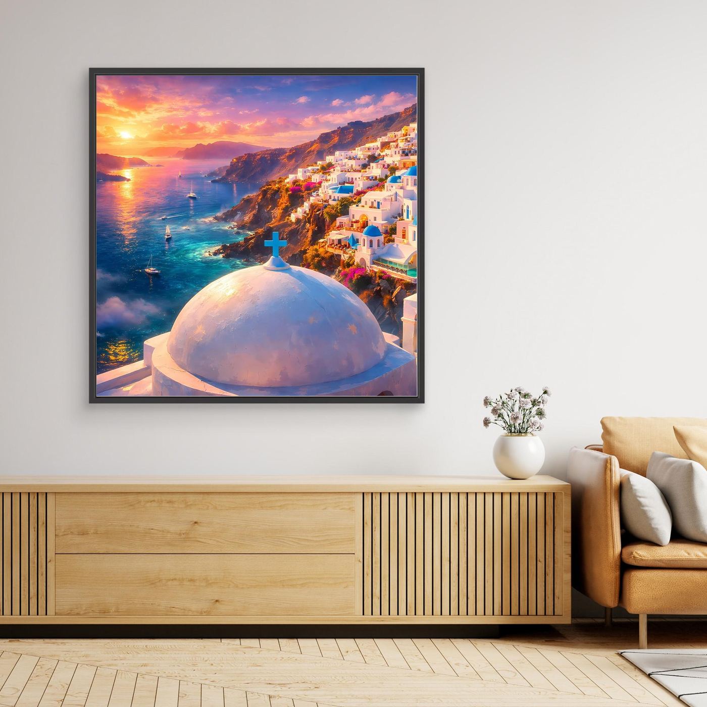 Leinwandbild Traumhaftes Santorini bei Sonnenuntergang | Maritimes Urlaubsflair
