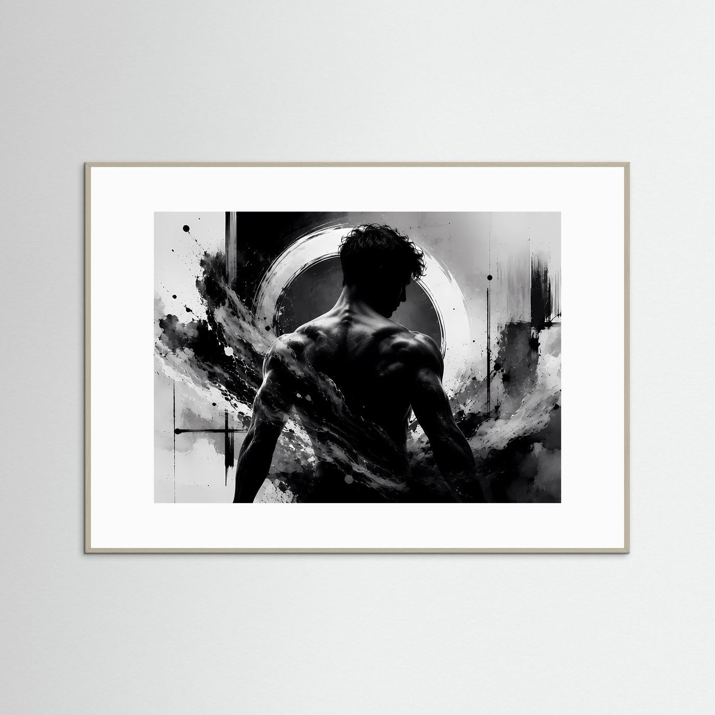 Männer Silhouette Poster Schwarz Weiß | Abstrakte Körperkunst | Monochrome Moderne Wandkunst | Minimalistisches Wandbild