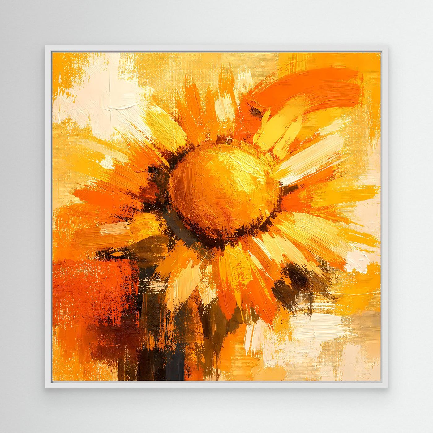 Leinwand Abstraktes Sonnenblumen Gemälde | Modernes Florales Wandbild Gelb Orange
