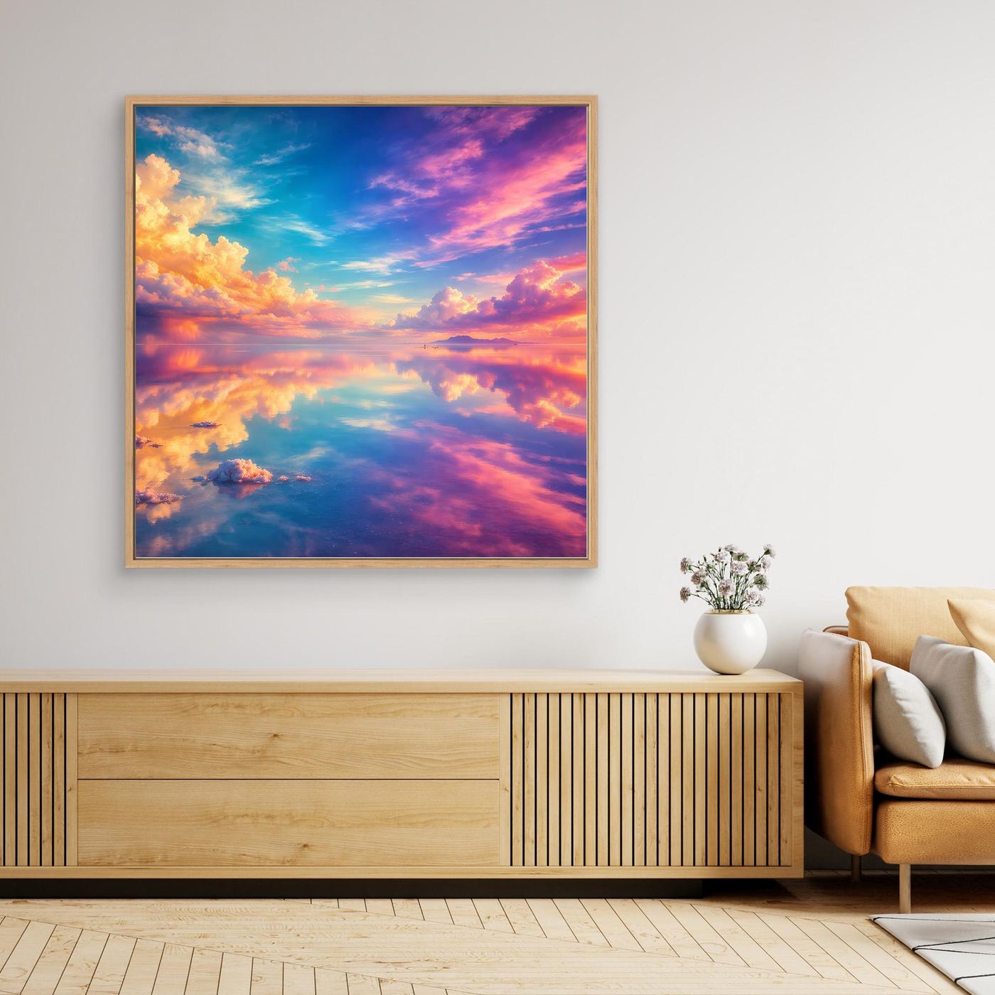 Leinwandbild Magischer Salzsee | Abstraktes Himmel-Spiegelungs Wandbild auf echtem Holzkeilrahmen