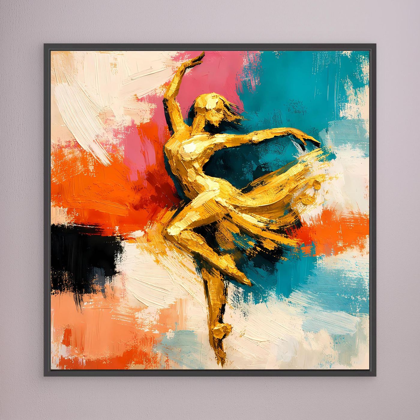 Leinwand Elegante Goldene Tänzerin im Flug | Abstraktes Ballett & Modern Art Wandbild