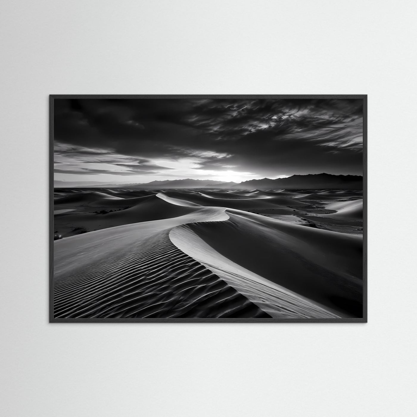 Wüsten Poster Schwarz Weiß | Minimalistische Dünen Landschaft | Moderne Fine Art Wandkunst | Monochromes Leinwandbild | Panorama Natur | Elegante Wanddeko