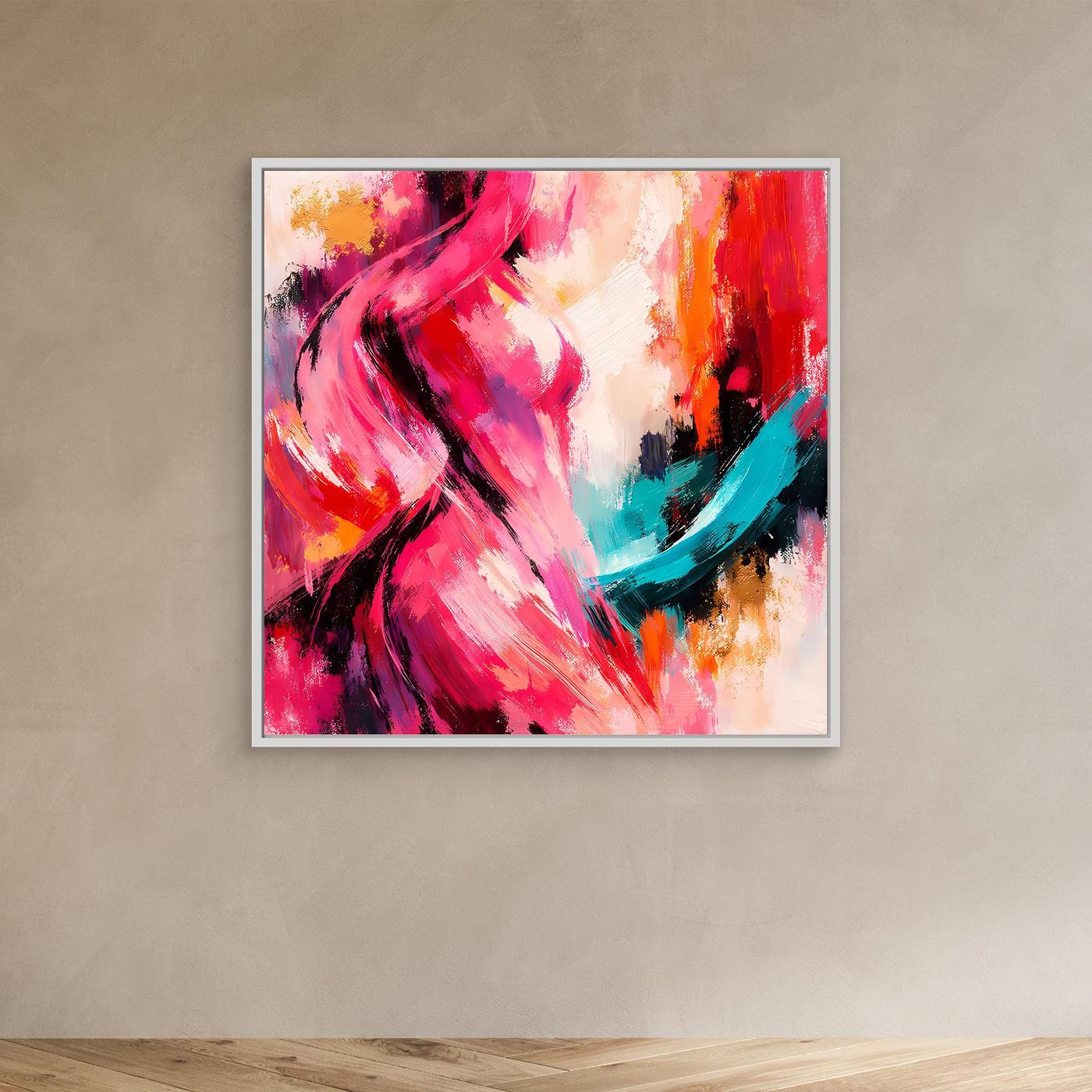 Leinwandbild Abstrakte Weibliche Silhouette | Elegantes Farbenfrohes Wandbild auf echtem Holzkeilrahmen