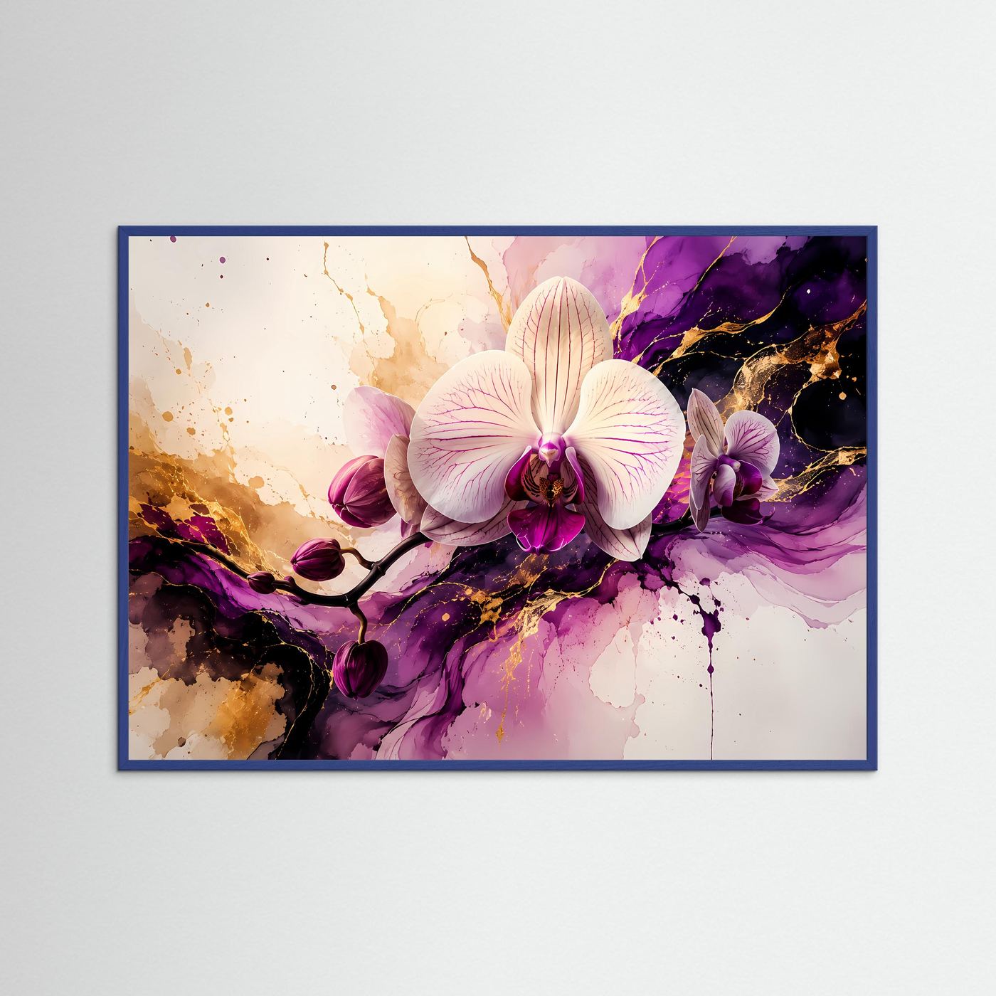 Elegante Orchidee im fließenden Farbspiel | Modernes Blumen- & Kunst-Poster Querformat