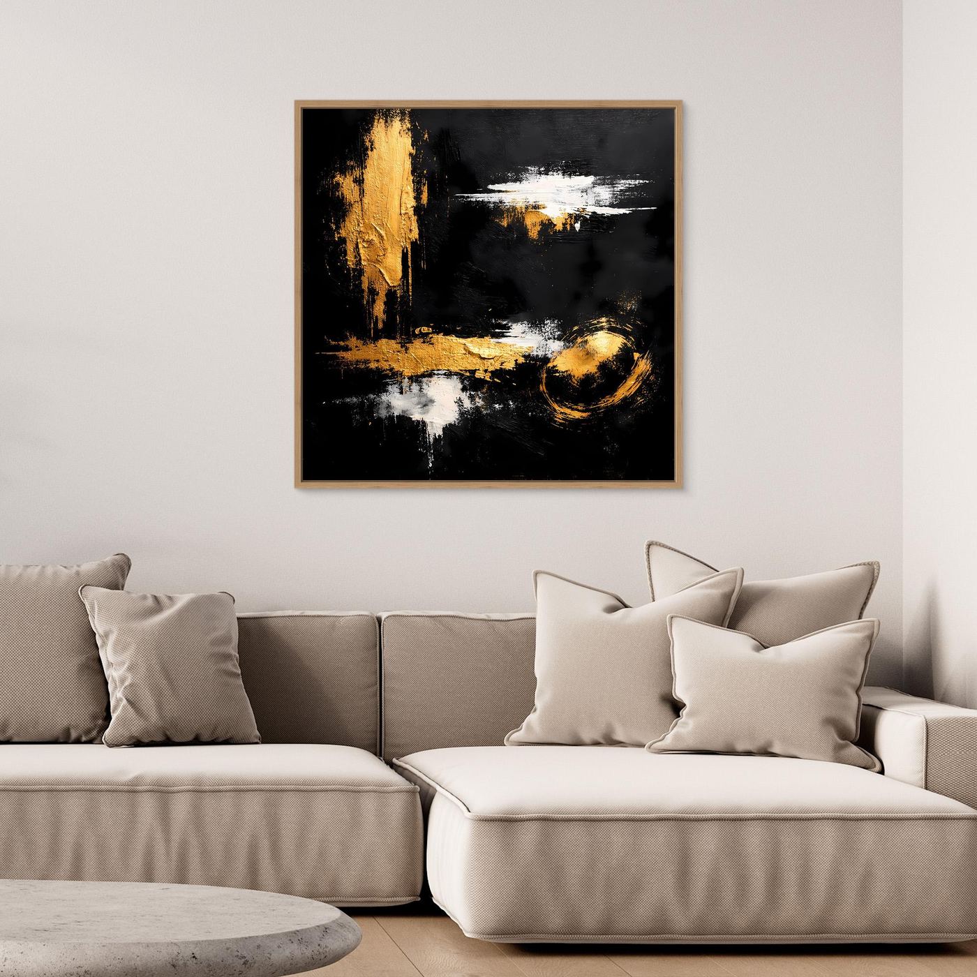 Leinwand Abstraktes Meisterwerk in Gold und Weiß | Modernes Galerie Wandbild