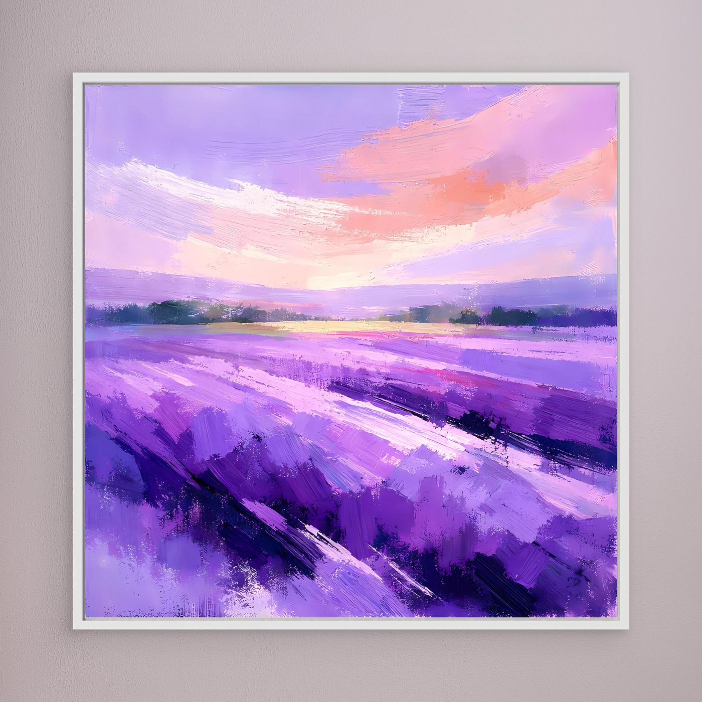 Leinwand Abstraktes Lavendelfeld im Abendlicht | Modernes Provence Wandbild Lila