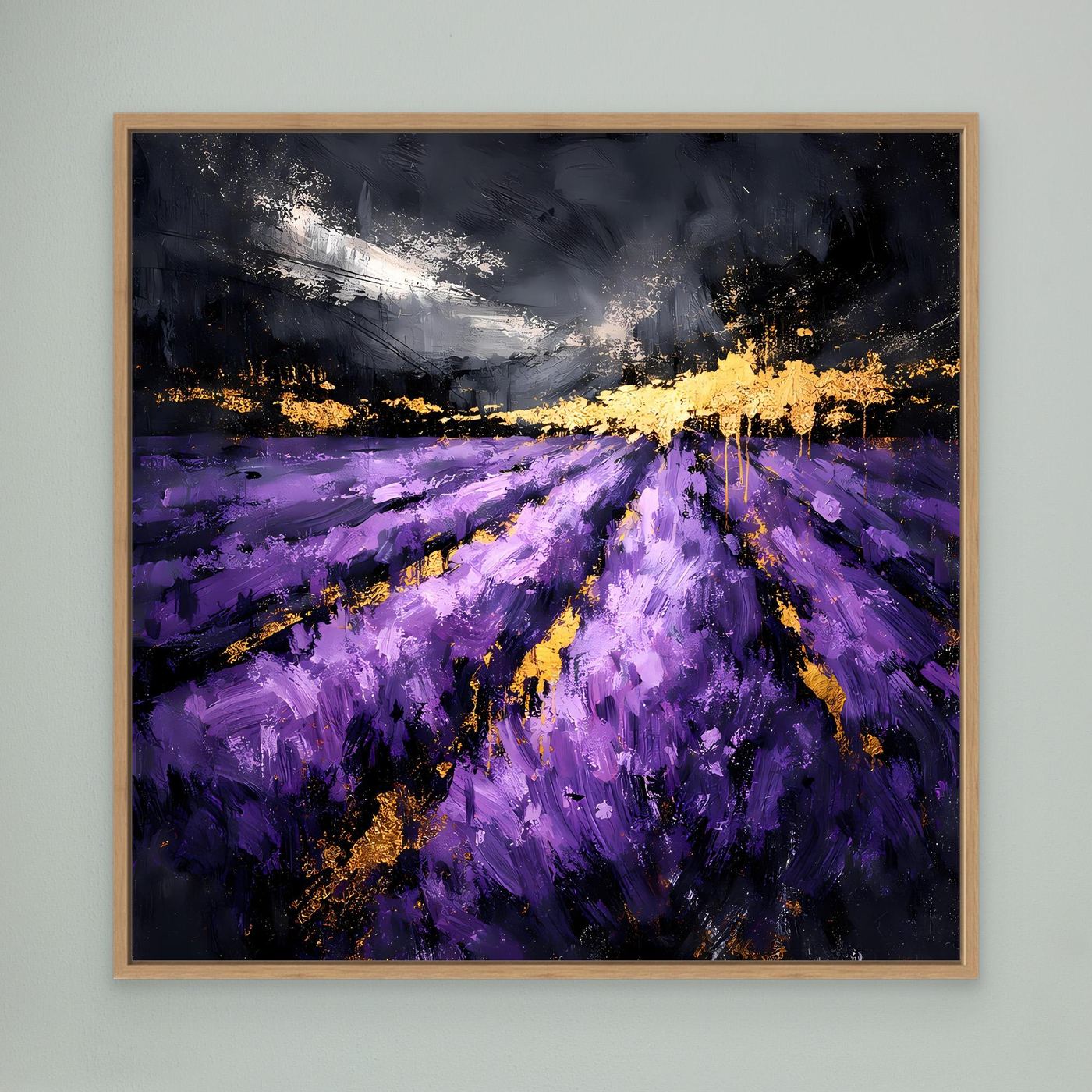 Leinwand Abstraktes Lavendelfeld in Lila und Gold | Modernes Natur Landschafts Wandbild