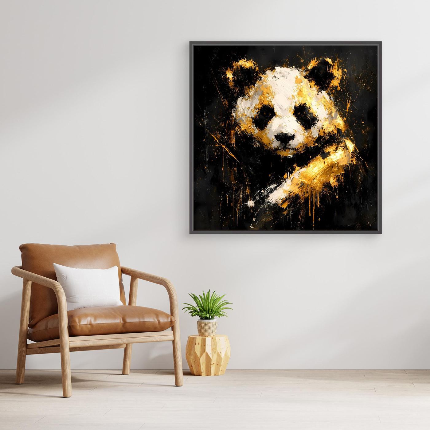 Leinwand Abstrakter Panda in Gold und Weiß | Modernes Tier Wandbild