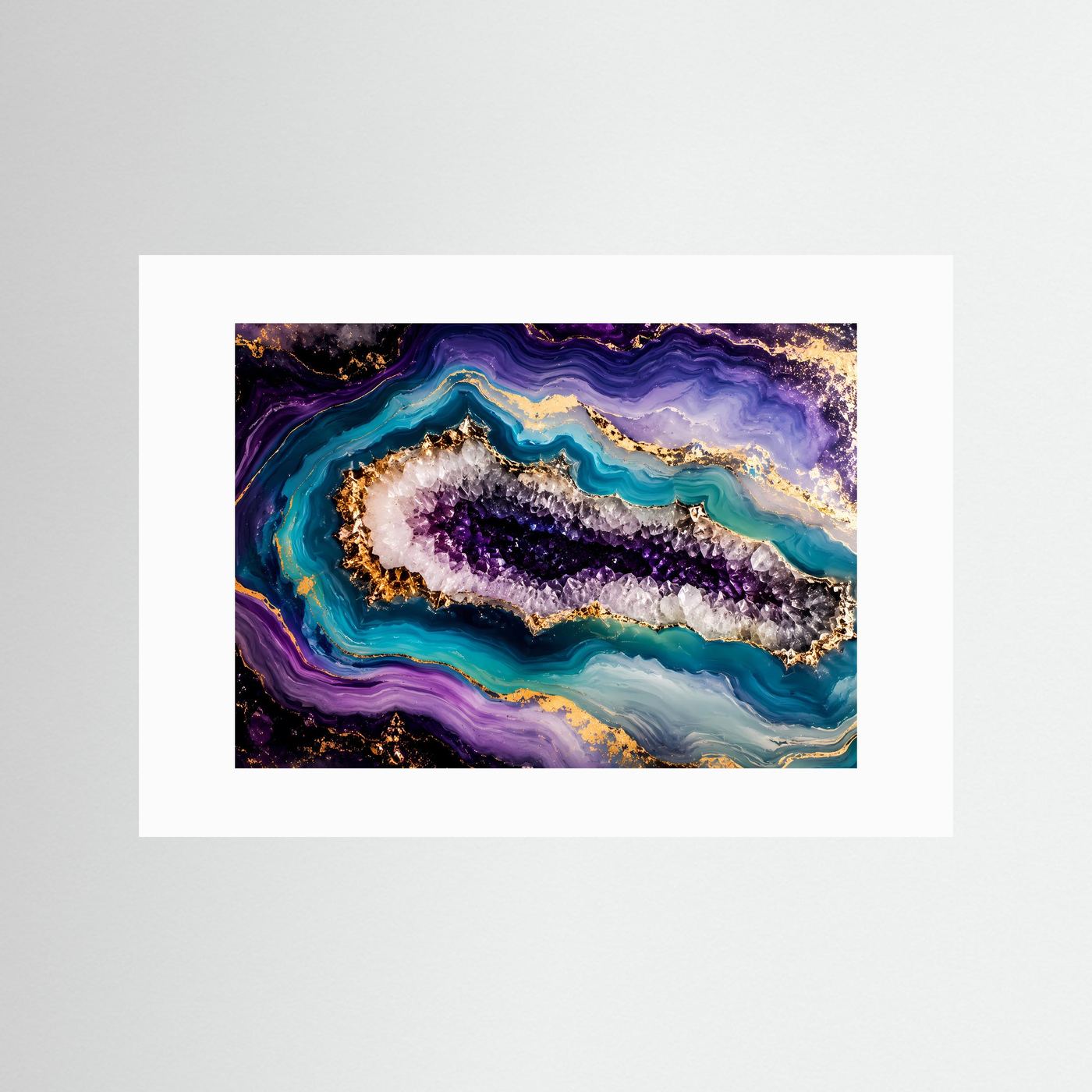 Amethyst Geode Poster | Abstrakte Kristall Wandkunst mit Gold | Luxuriöse Edelstein Kunst | Modernes Geoden Wandbild